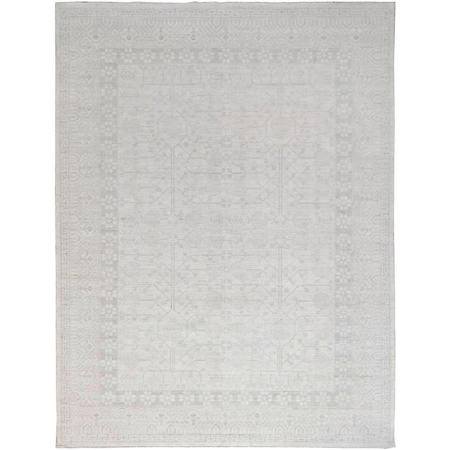 10'X13'10" Jazz White Hand Knotted Khotan Pomegranate Wool Oriental Rug