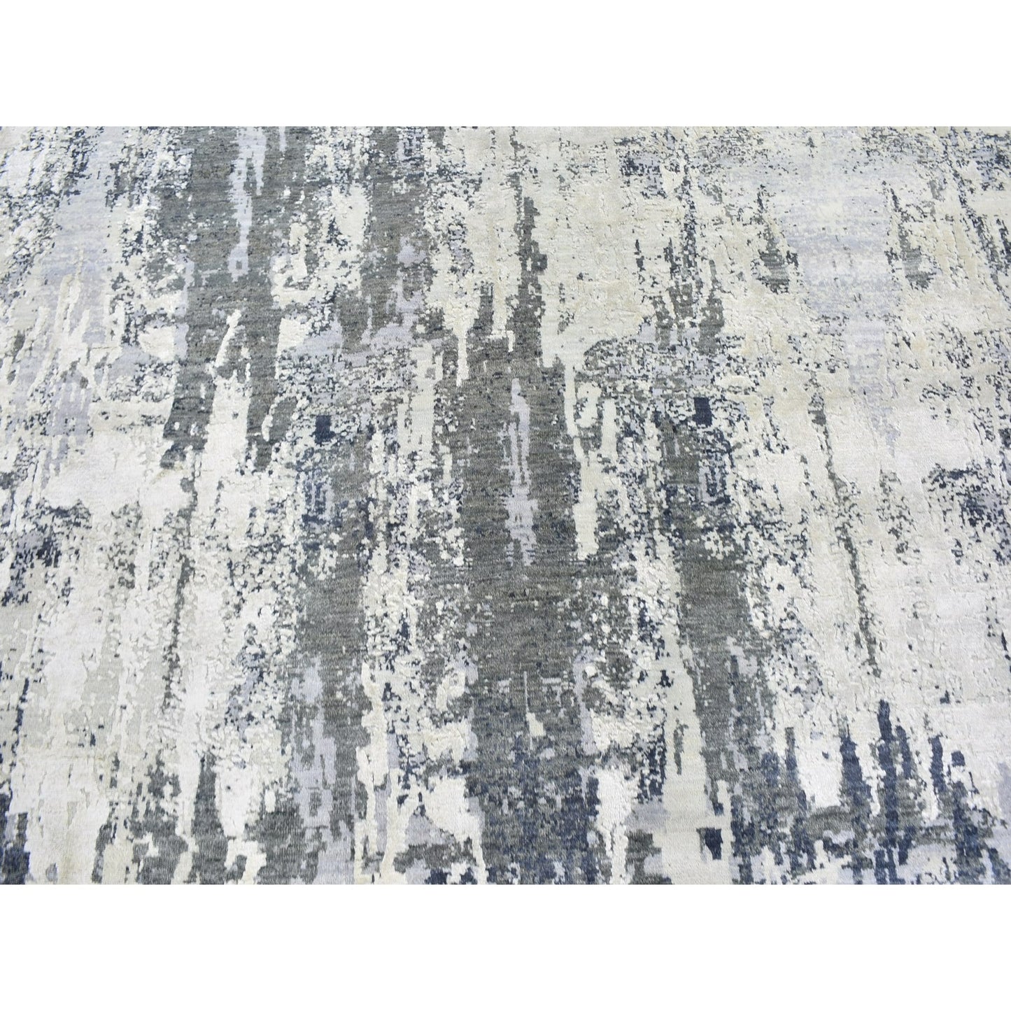 9'X12' Wool With Real Silk Abstract Design Denser Weave Hand Knotted Rug