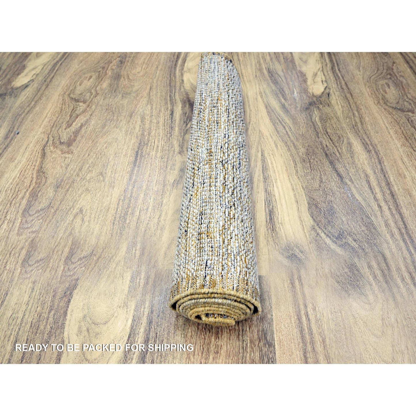2'7"X8'2" White & Gold Hand Knotted Oxidized Grass Design Wool Runner Rug
