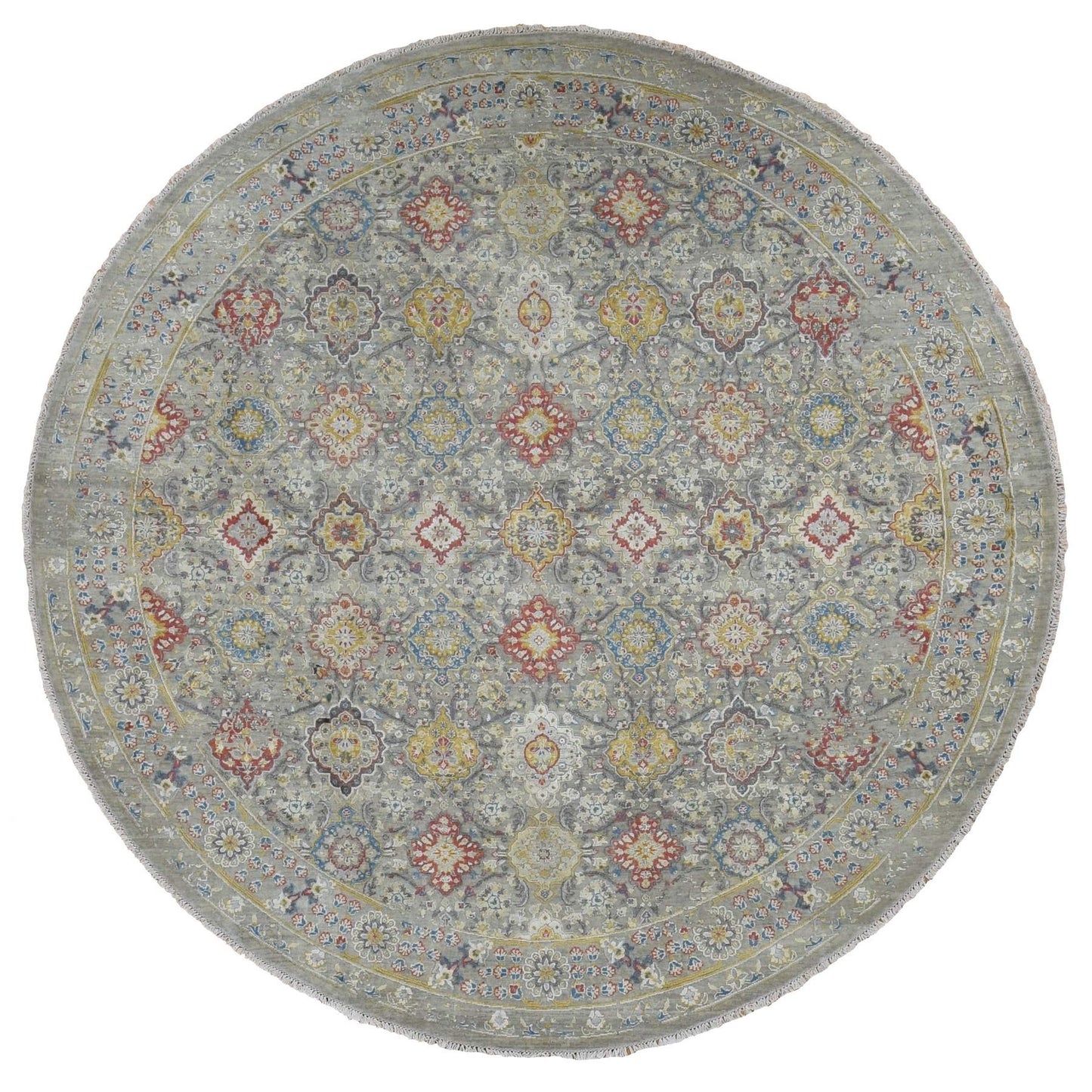 10'X10' Gray The Sunset Rosettes Silk And Wool Hand Knotted Round Rug