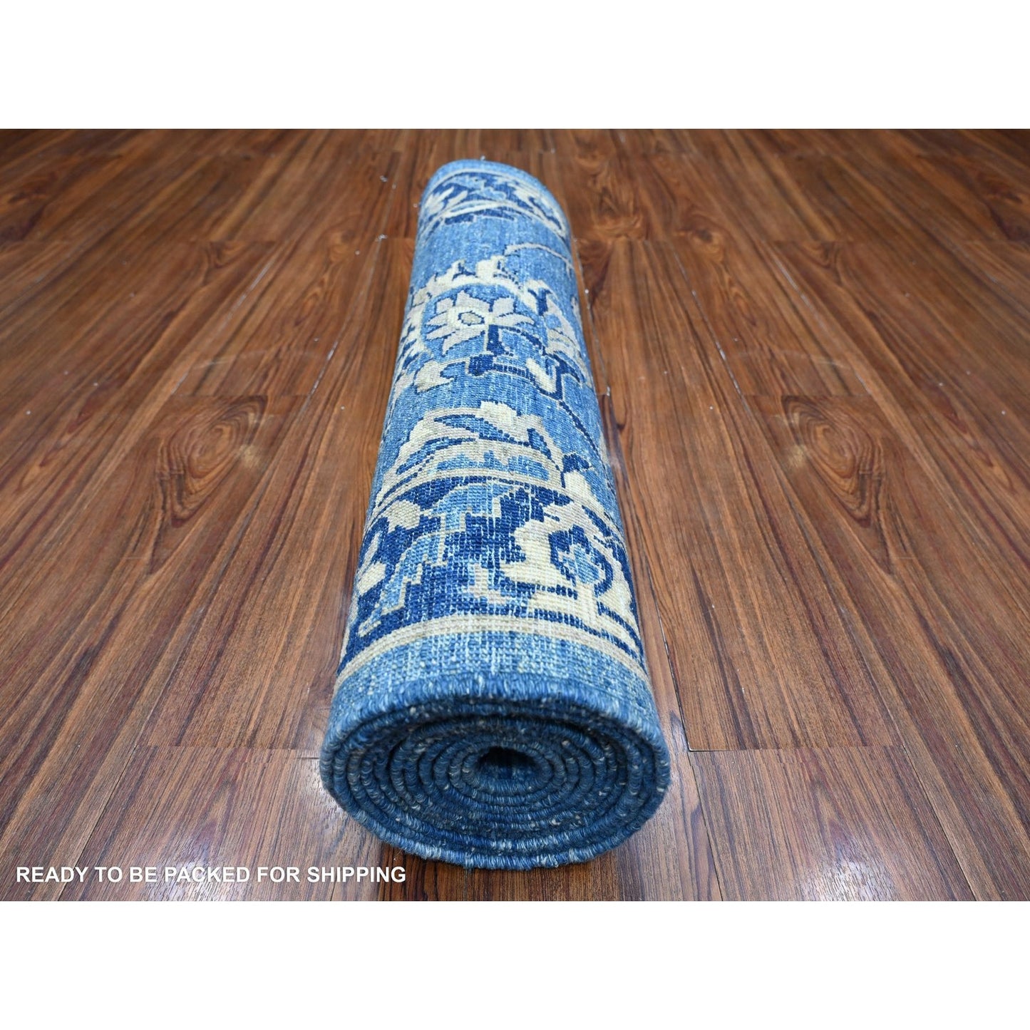 2'7"X12'1" Denim Blue Mahal Design Hand Knotted Wool Runner Oriental Rug