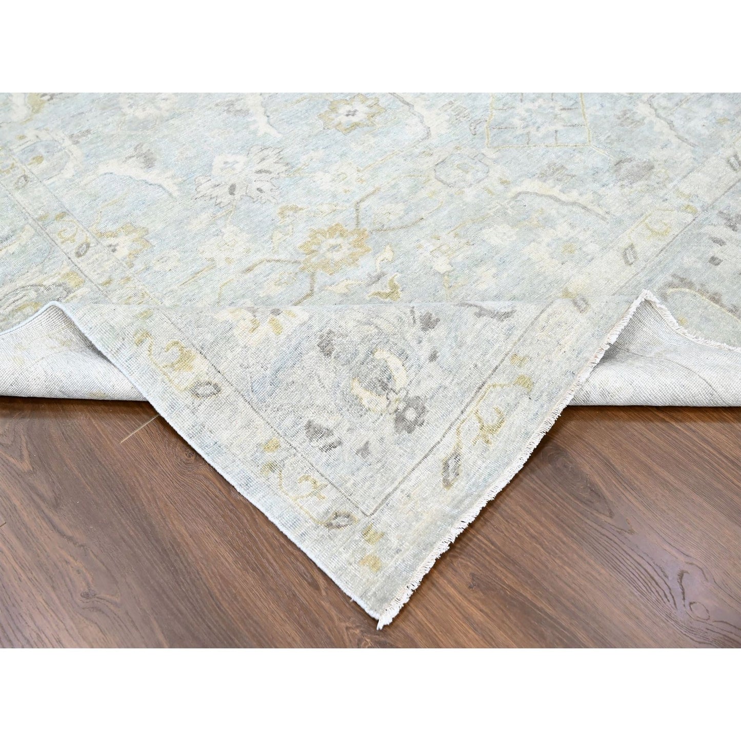 9'X12'2" Gray Antiqued Ziegler Mahal Design Pure Wool Hand Knotted Rug