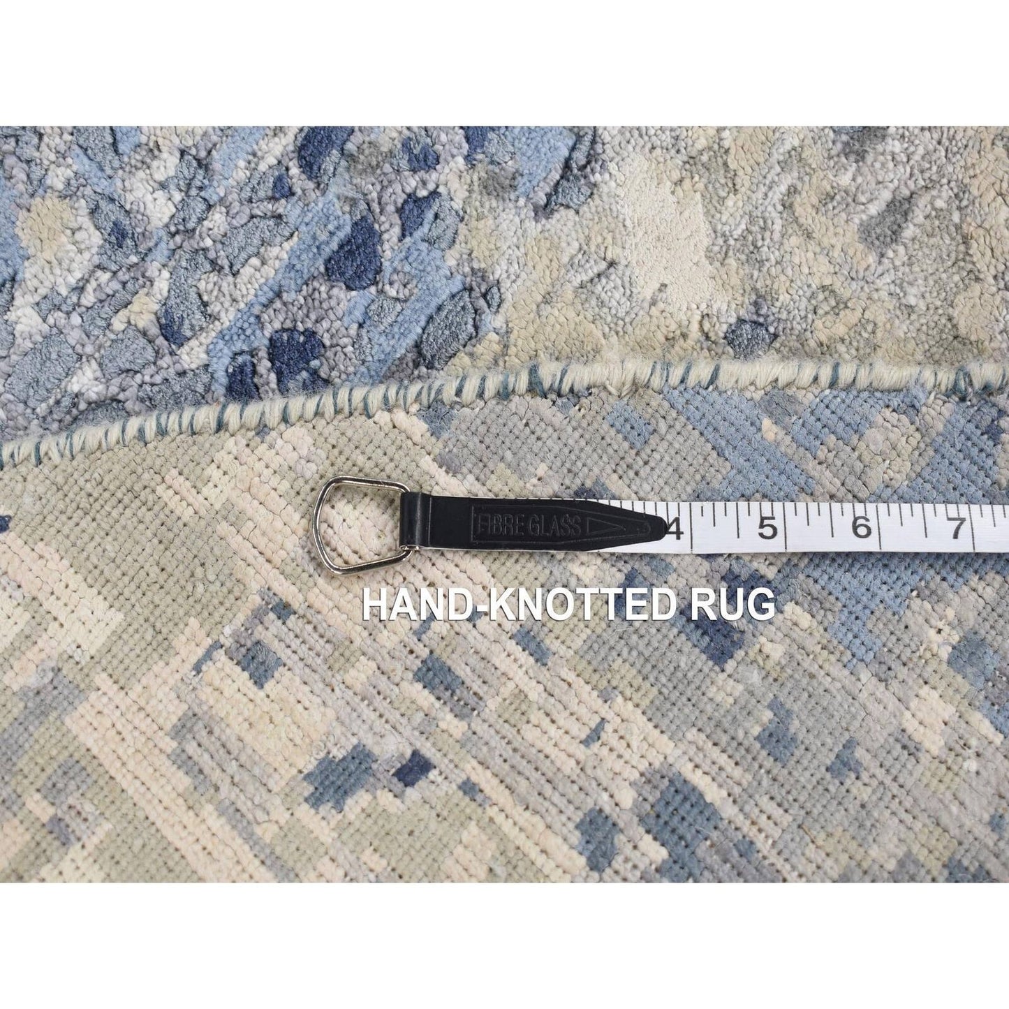 9'X9' Blue Broken Mosaic Wool And Silk Hand Knotted Round Rug