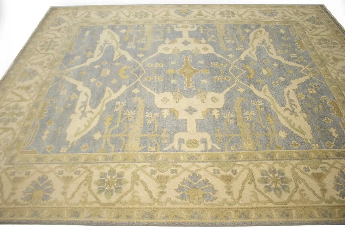 Handmade Oushak Oriental Rug Muted Gray Floral
