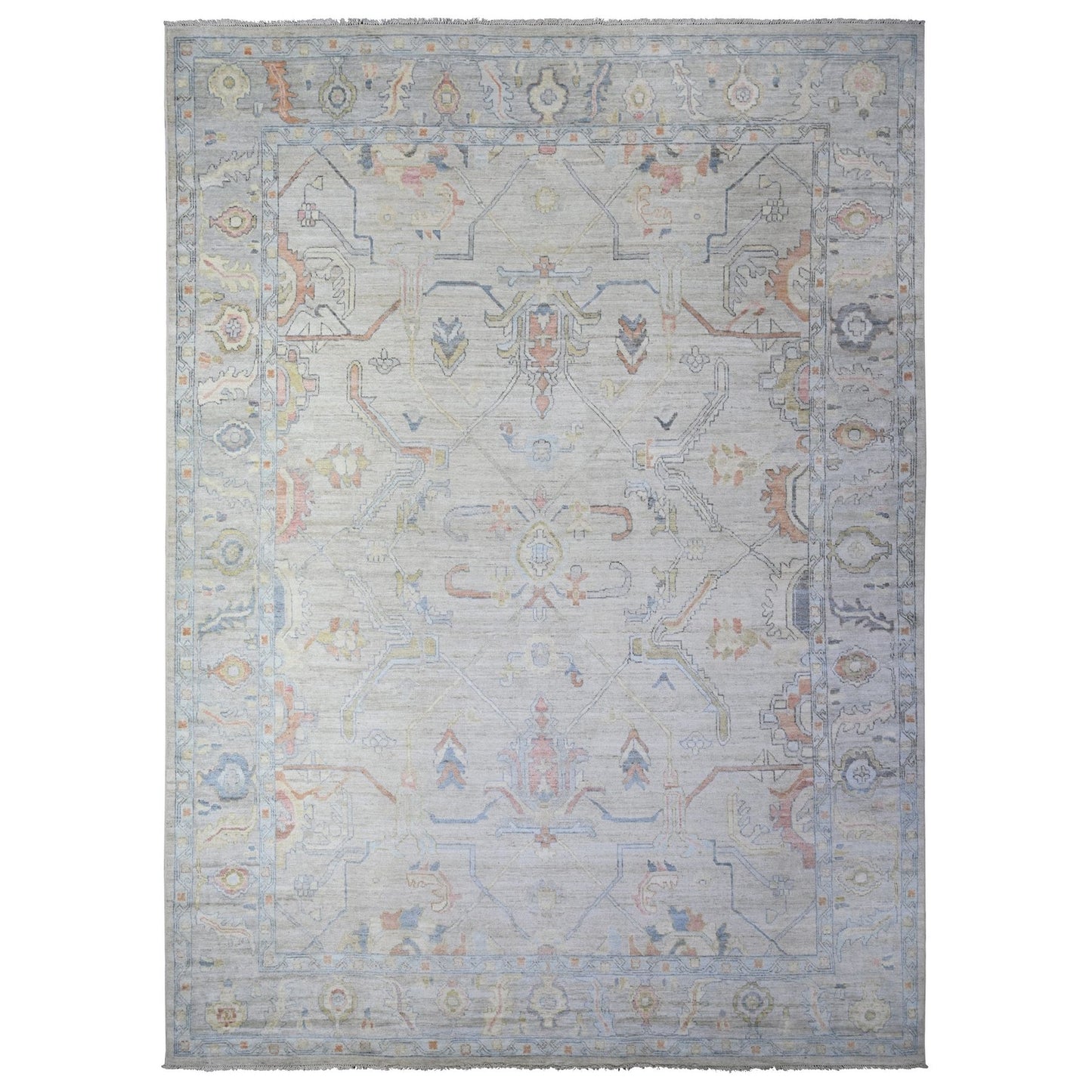 9'10"X13'6" Alabaster White Afghan Angora Oushak Wool Hand Knotted Rug