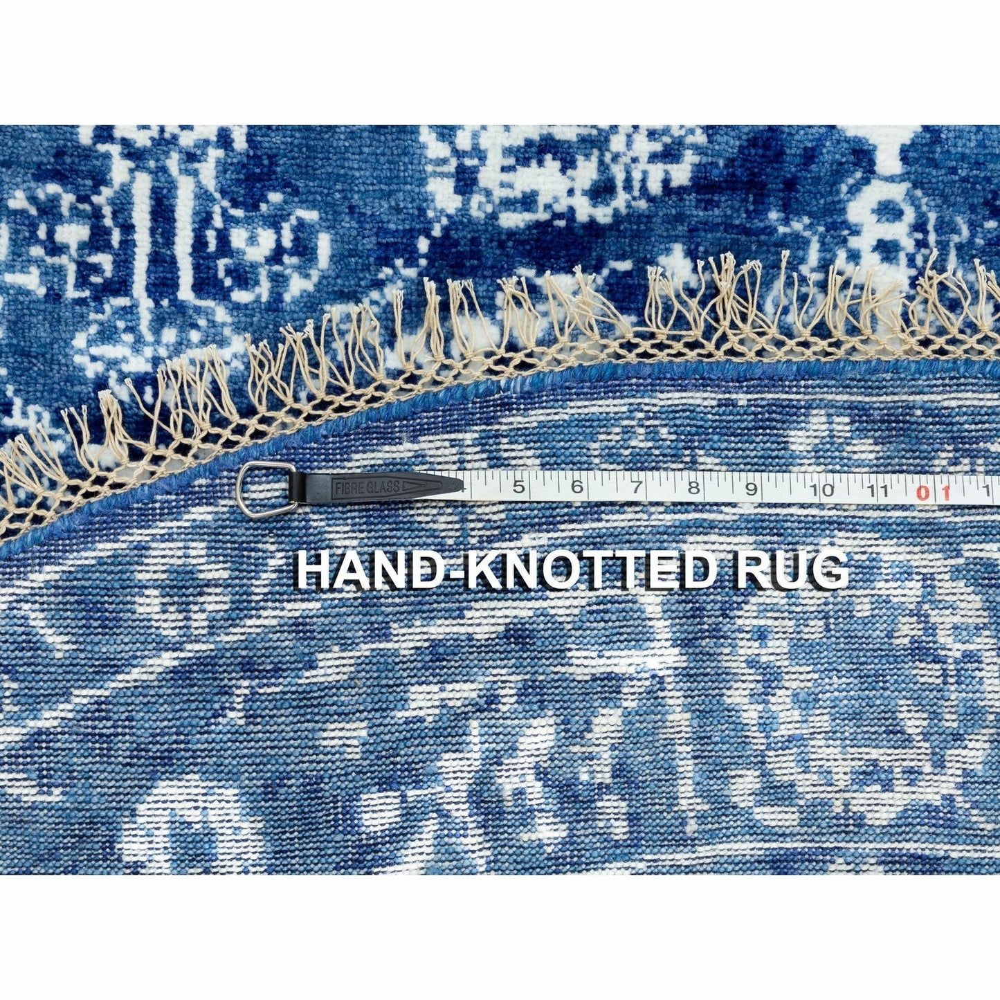 6'2"X6'2" Blue Tone On Tone Wool And Silk Round Hand Knotted Oriental Rug