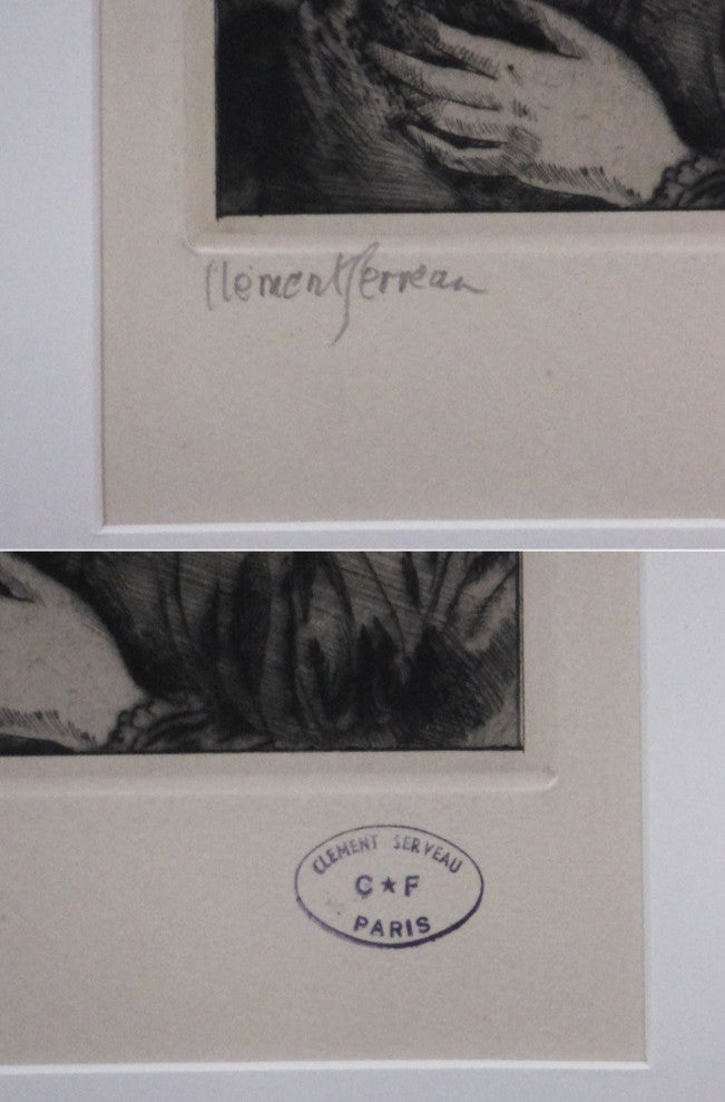 Clement Serveau Signed Drypoint Etching "Lady" French Portrait, Cf Paris Stamp