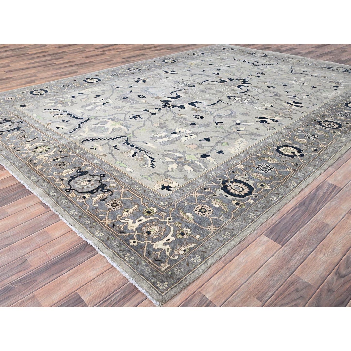 9'X12'2" Gray Seeripe Heris Design 100% Wool Hand Knotted Oriental Rug