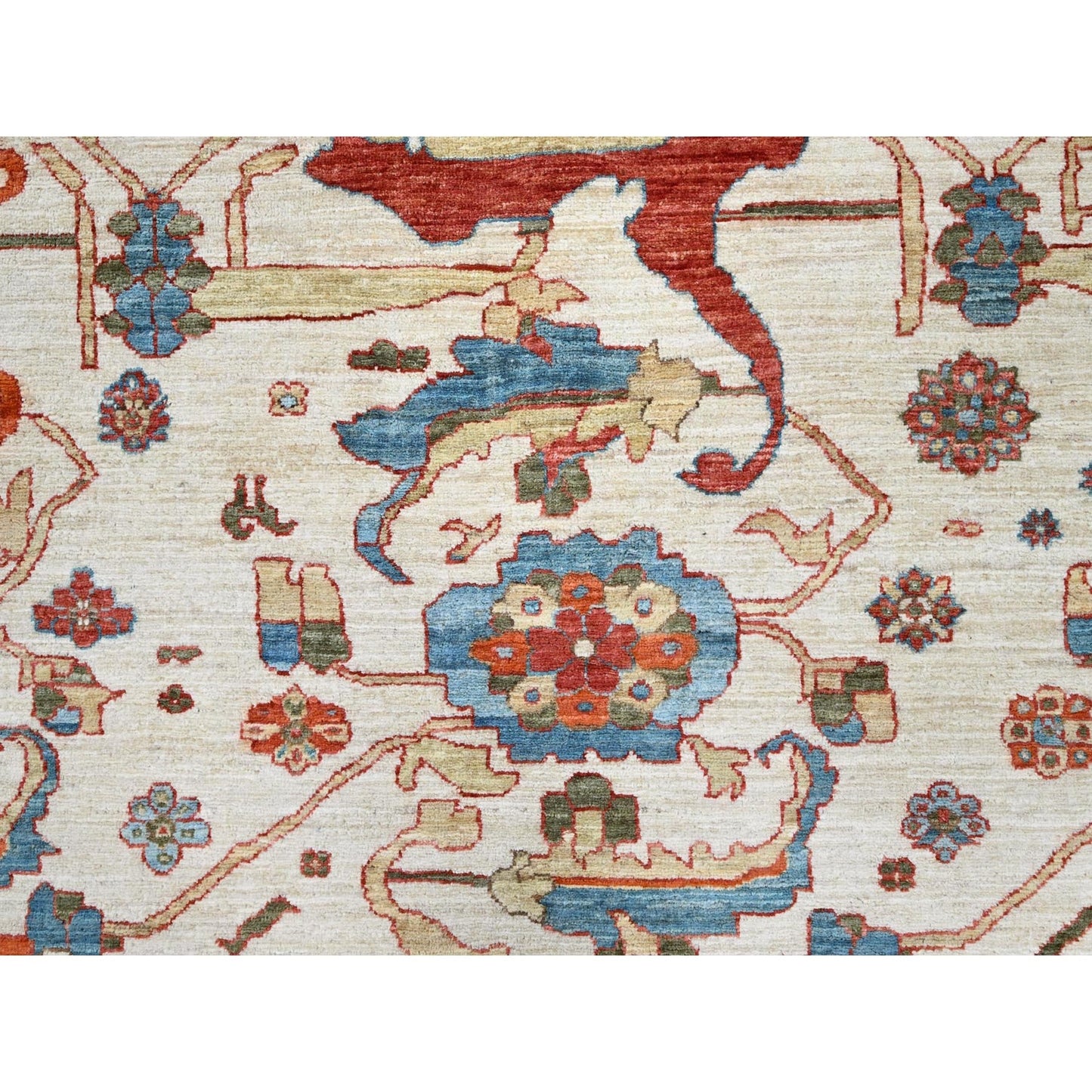 8'1"X9'9" White Wool 200 Kpsi Heris Design Hand Knotted Oriental Rug