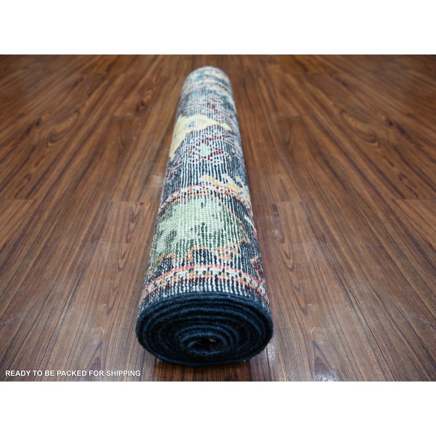 2'9"X9'9" True Black Wool Hand Knotted Afghan Angora Oushak Runner Rug