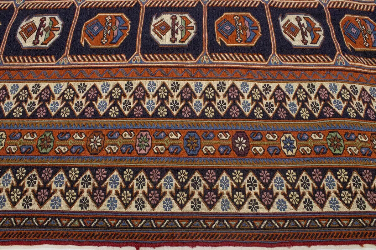 Hand-Knotted Purple-Navy Pictorial Sumak Oriental