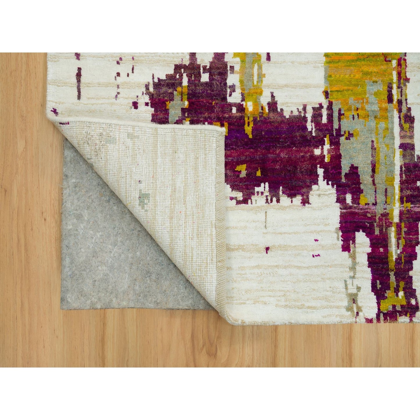 6'1"X9' Sandstone Ivory Hand Knotted Abstract Design Wool And Silk Rug