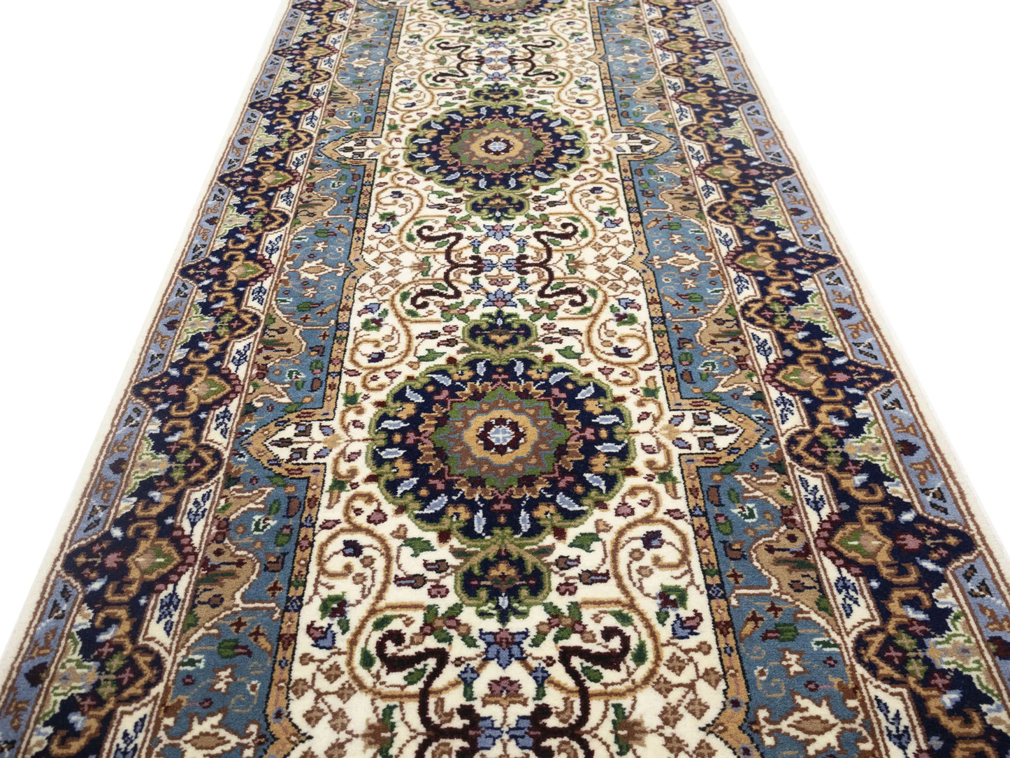 Handmade Kirman Oriental Runner Rug Floral Design