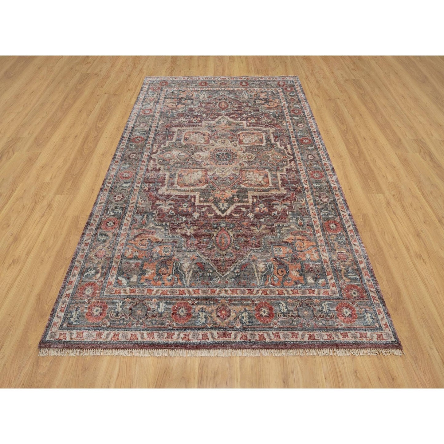 5'10"X9' Tuscan Red Hand Knotted Wool Heris Revival Oriental Rug