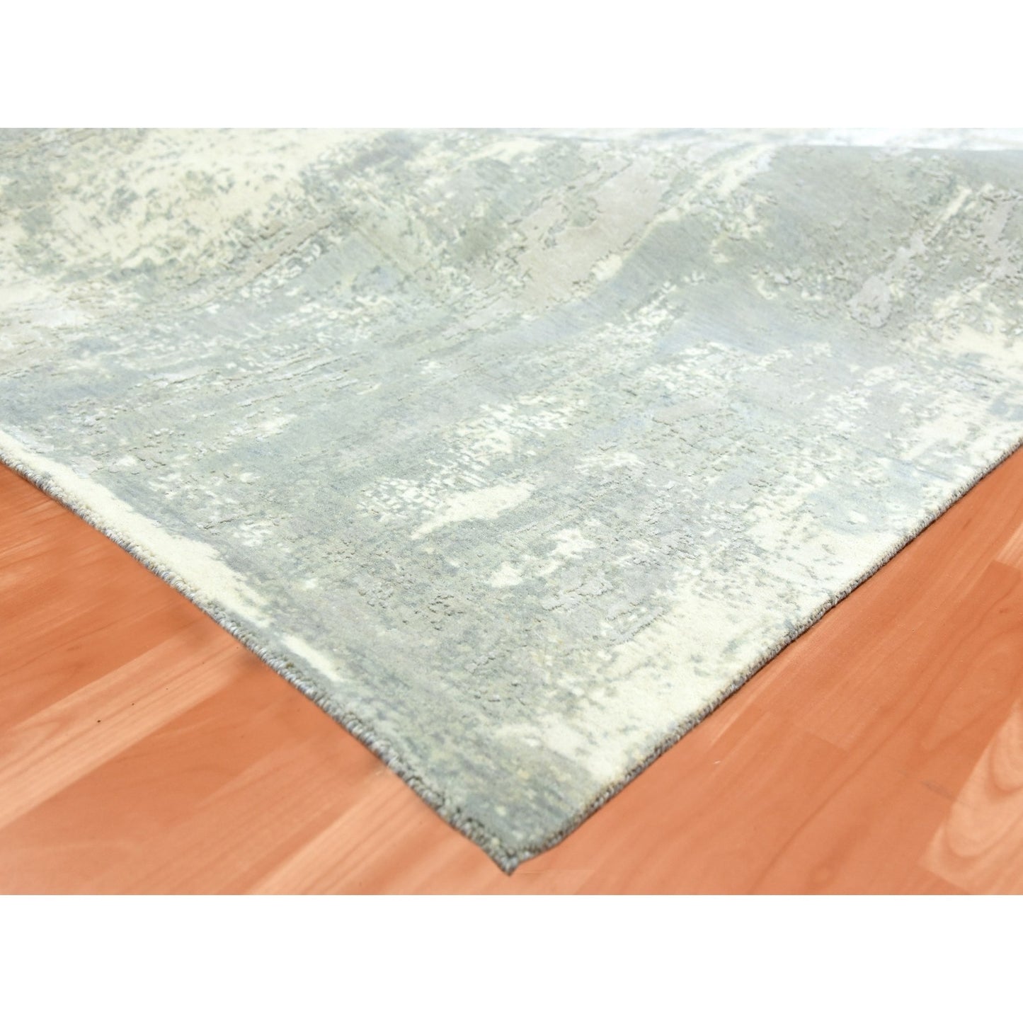 9'X12'1" Gray Modern Abstract Design Wool And Silk Hand Knotted Rug