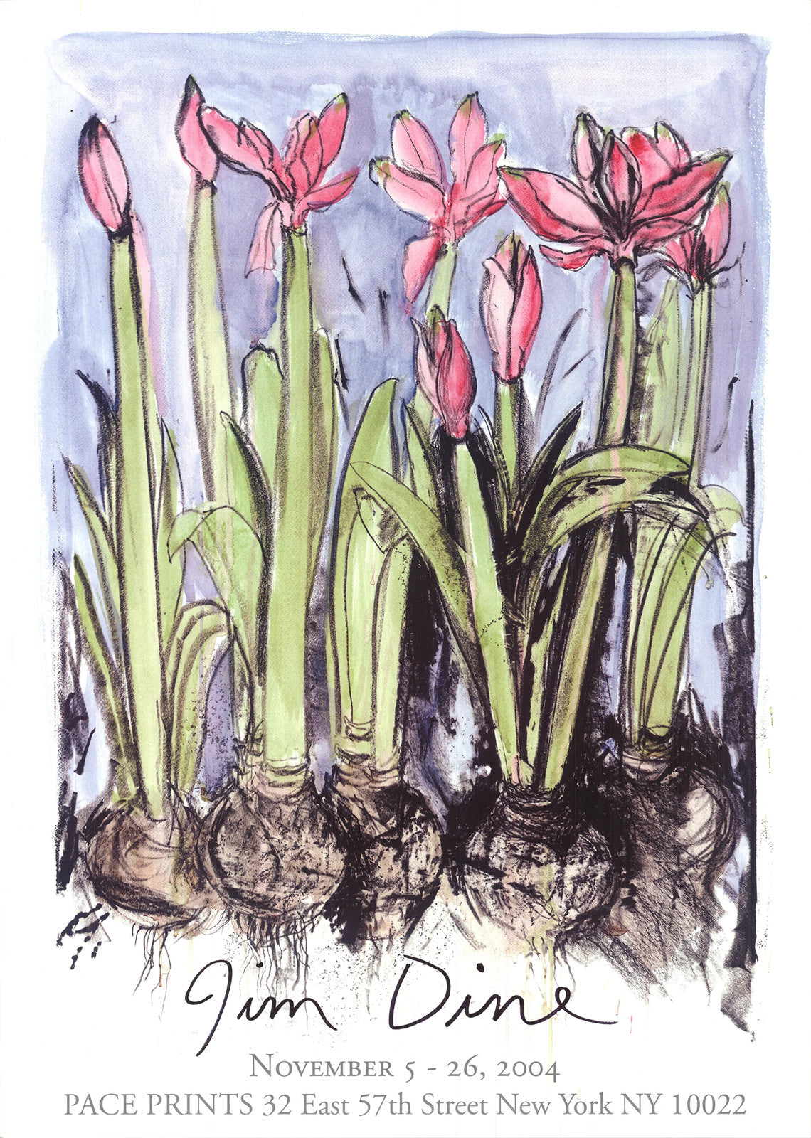 Jim Dine Anemones " Offset Lithograph Pop Art Green, Pink, Blue Jim