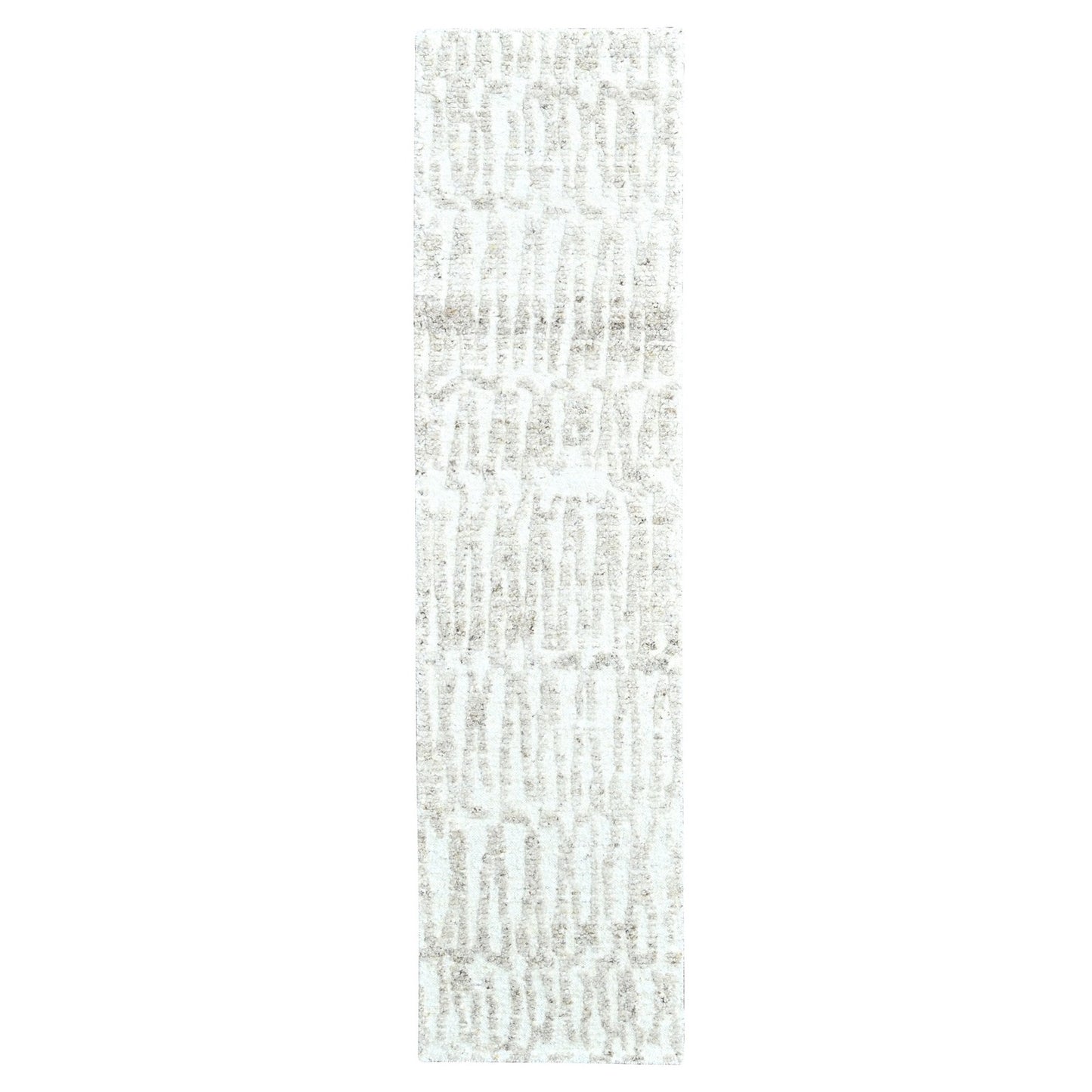 2'7"X9'10" Ivory Hand Knotted Minimalist Swedish Design Wool Runner Rug