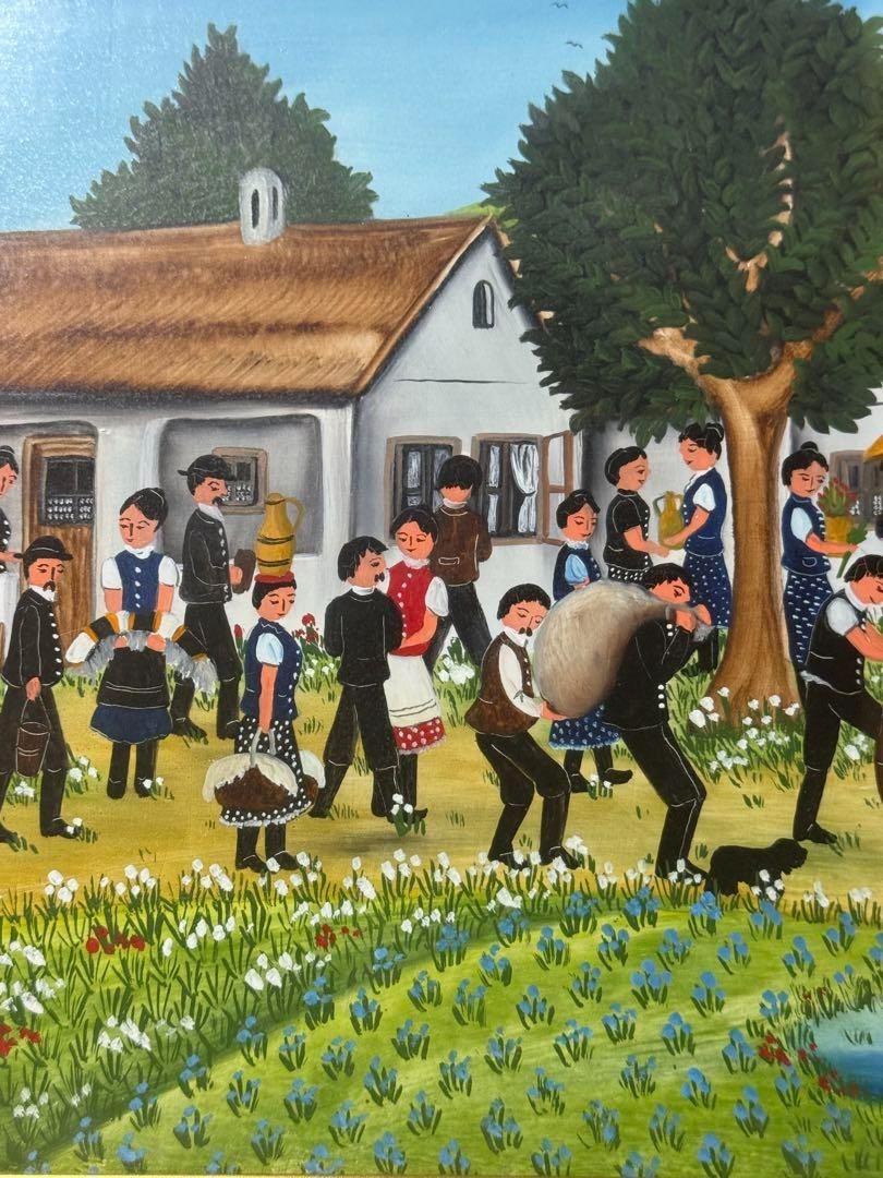 Kapoi Makai Original Oil Painting Naive Art Village Scene Folk Hungary/Romania