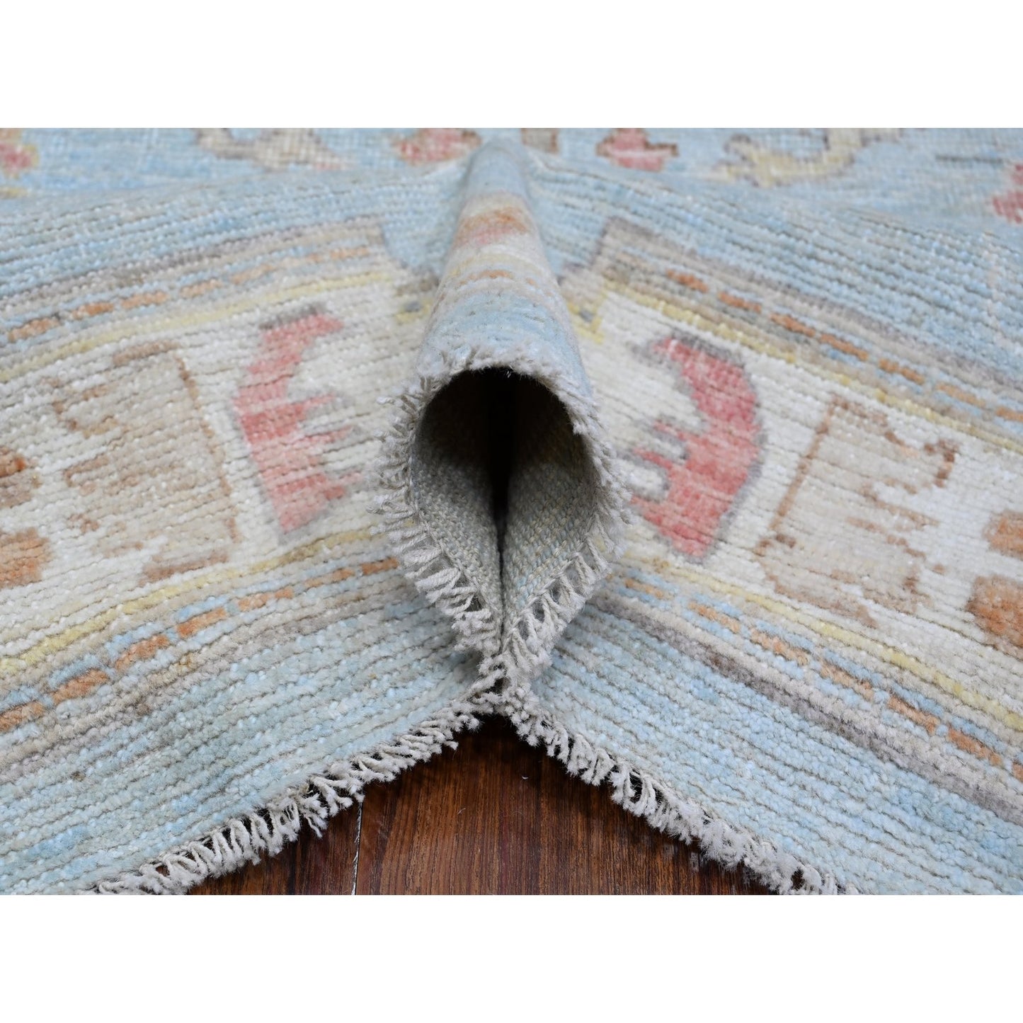 9'X12'6" Quilt Blue Afghan Hand Knotted Angora Oushak Oriental Rug