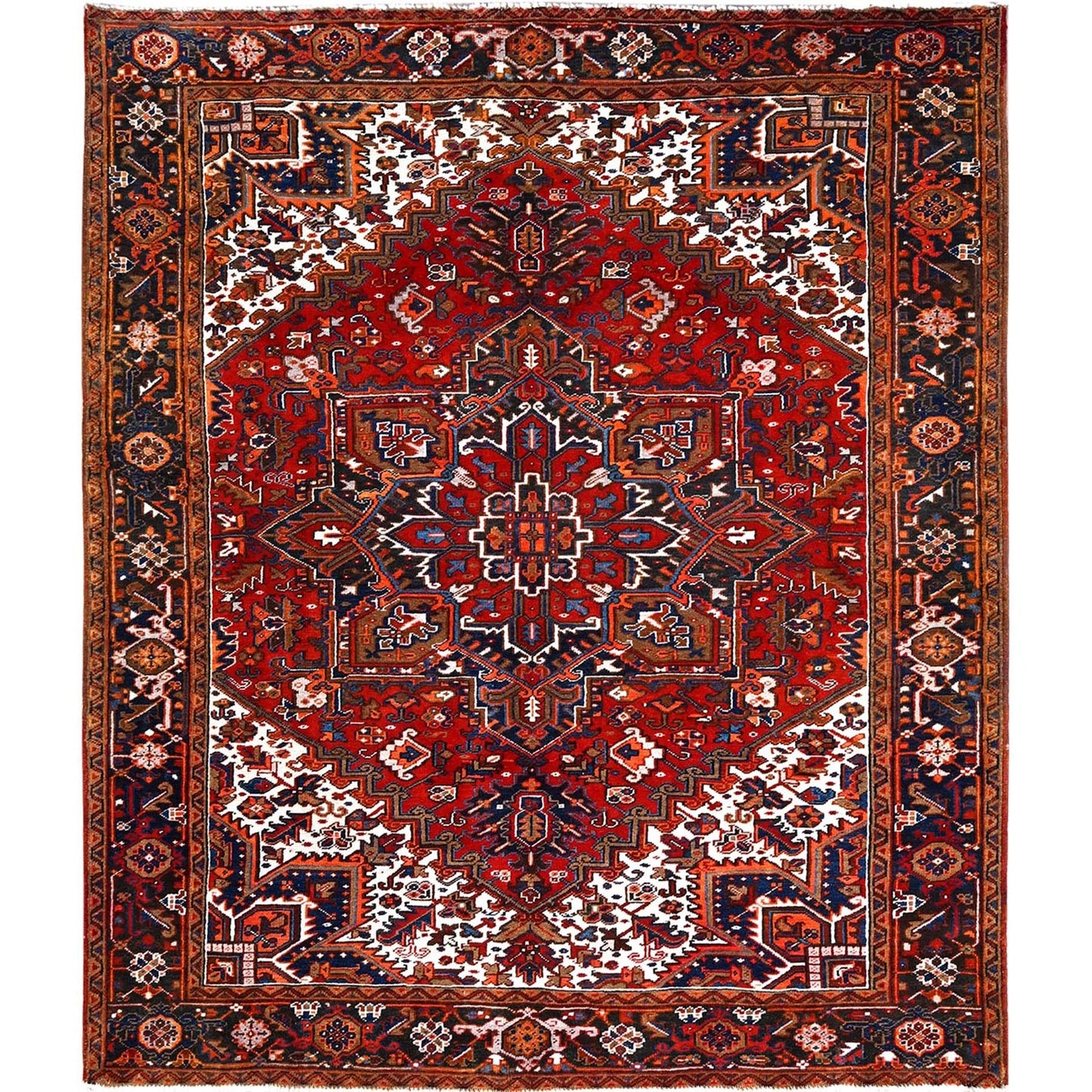 7'5"X8'10" Red Worn Wool Hand Knotted Vintage Zoroastrian Heris Rug