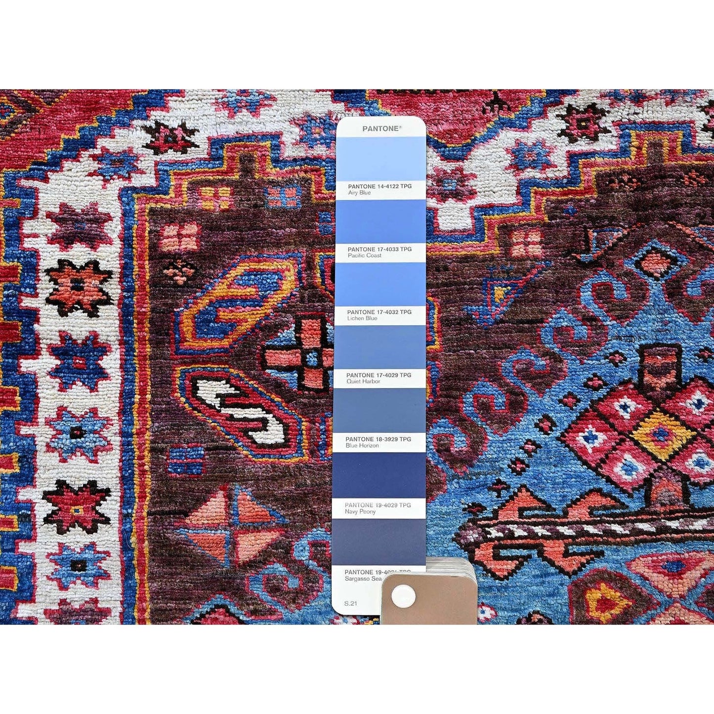 6'X7'8" Ivory Afghan Caucasian Design Revival Soft Wool Hand Knotted Rug