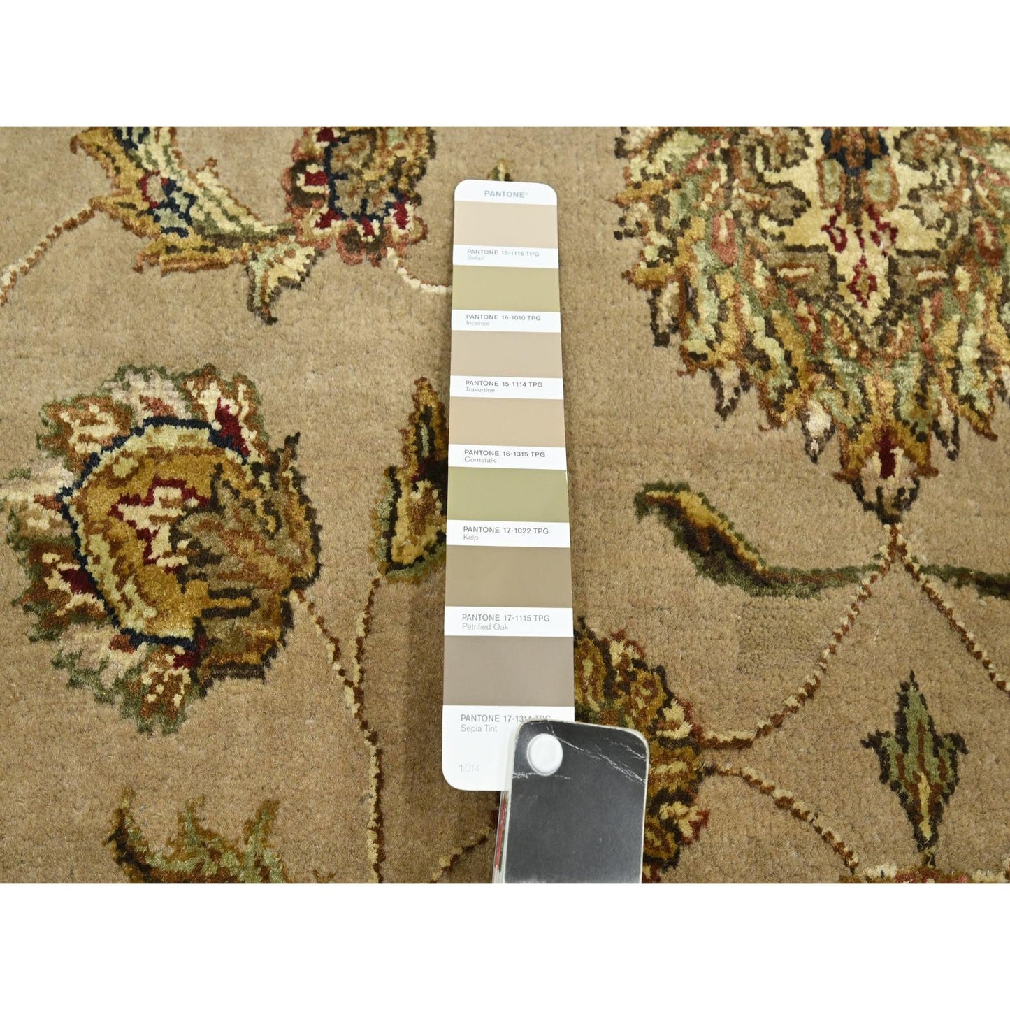 7'8"X9'10" Brown Rajasthan Leaf Design Hand Knotted Wool And Silk Rug
