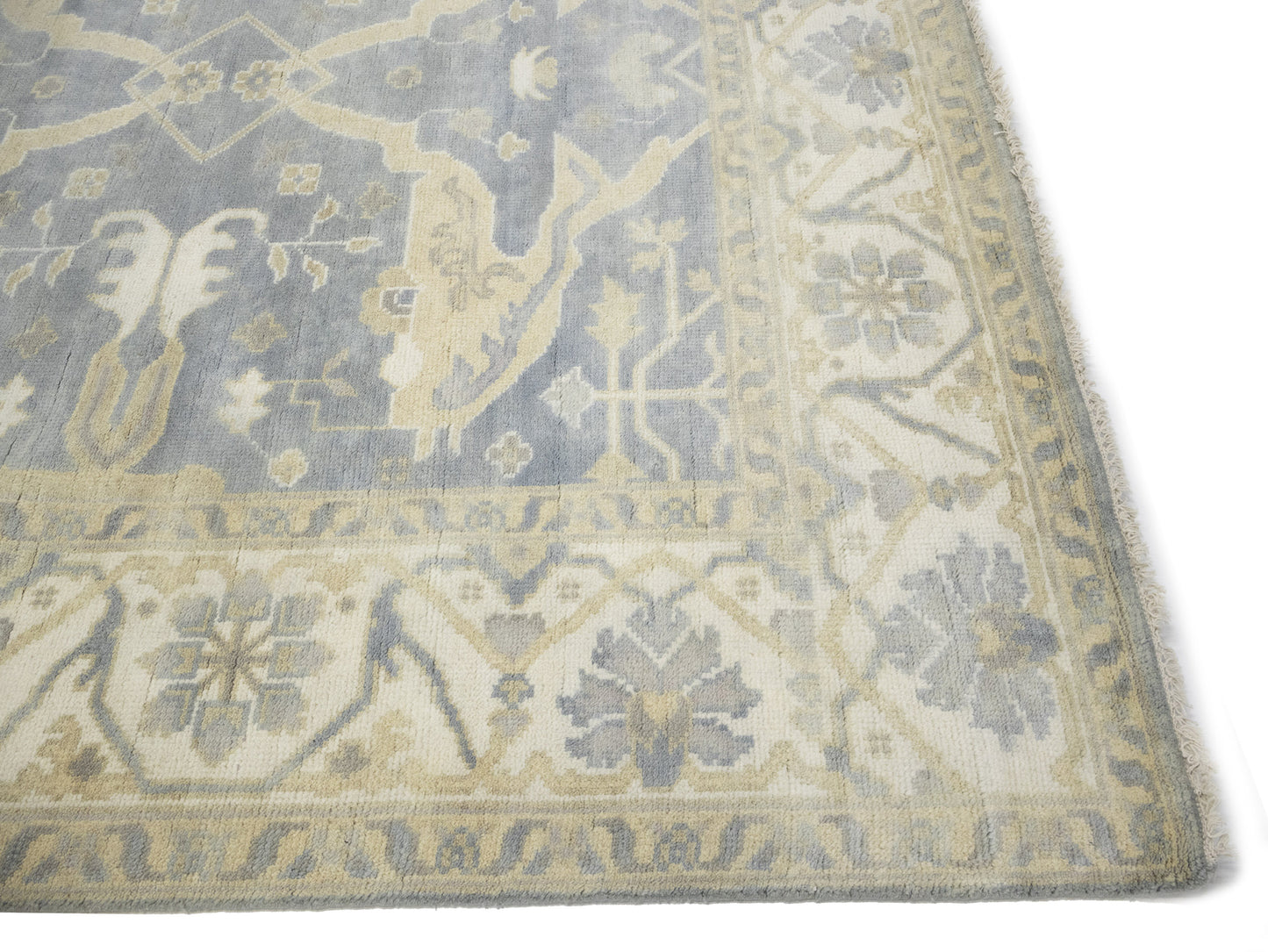 Muted Gray Floral Oushak Oriental Rug Handmade
