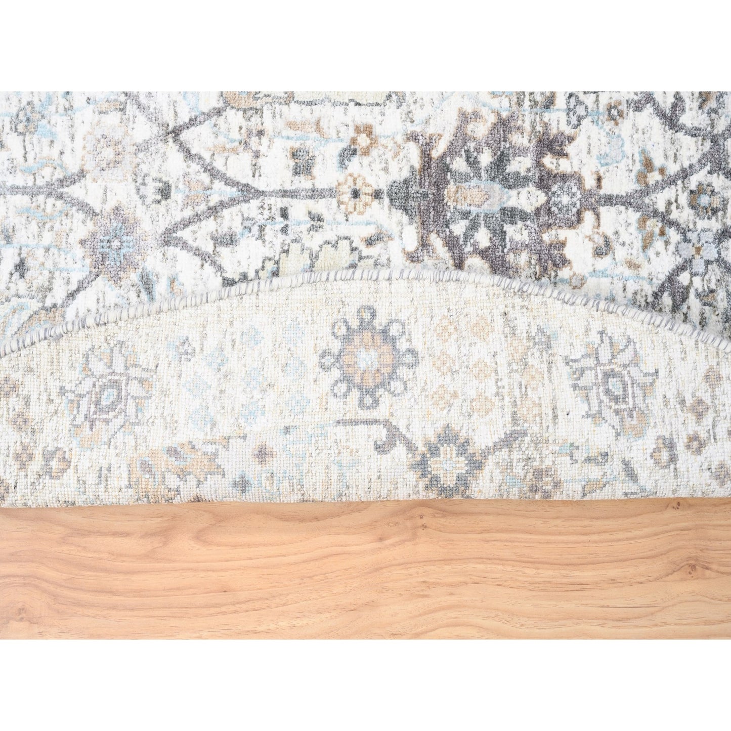 5'1"X5'1" Ivory Silk With Textured Wool Tebraz Hand Knotted Oriental Rug