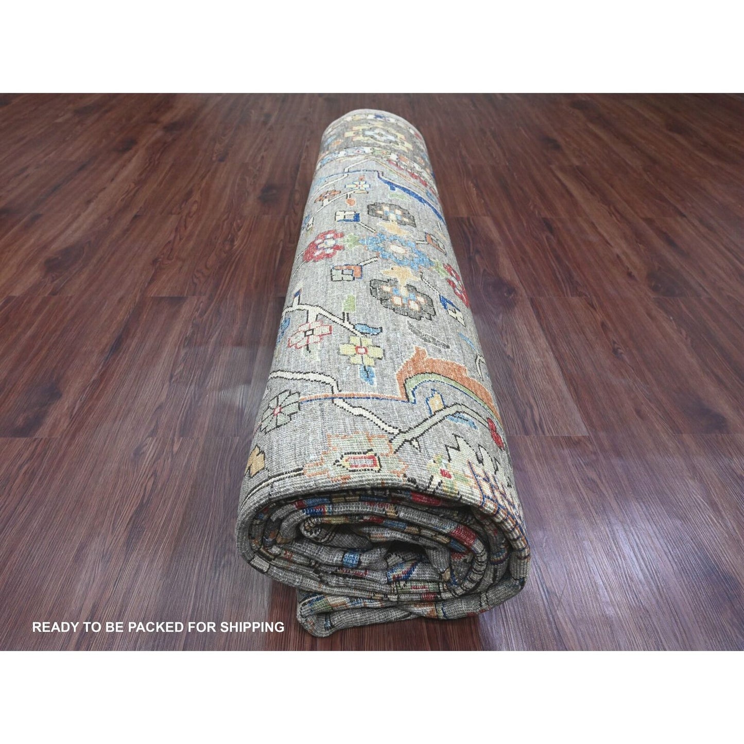 10'X13'4" Stone Gray Peshawar Heris All Over Design Wool Hand Knotted Rug