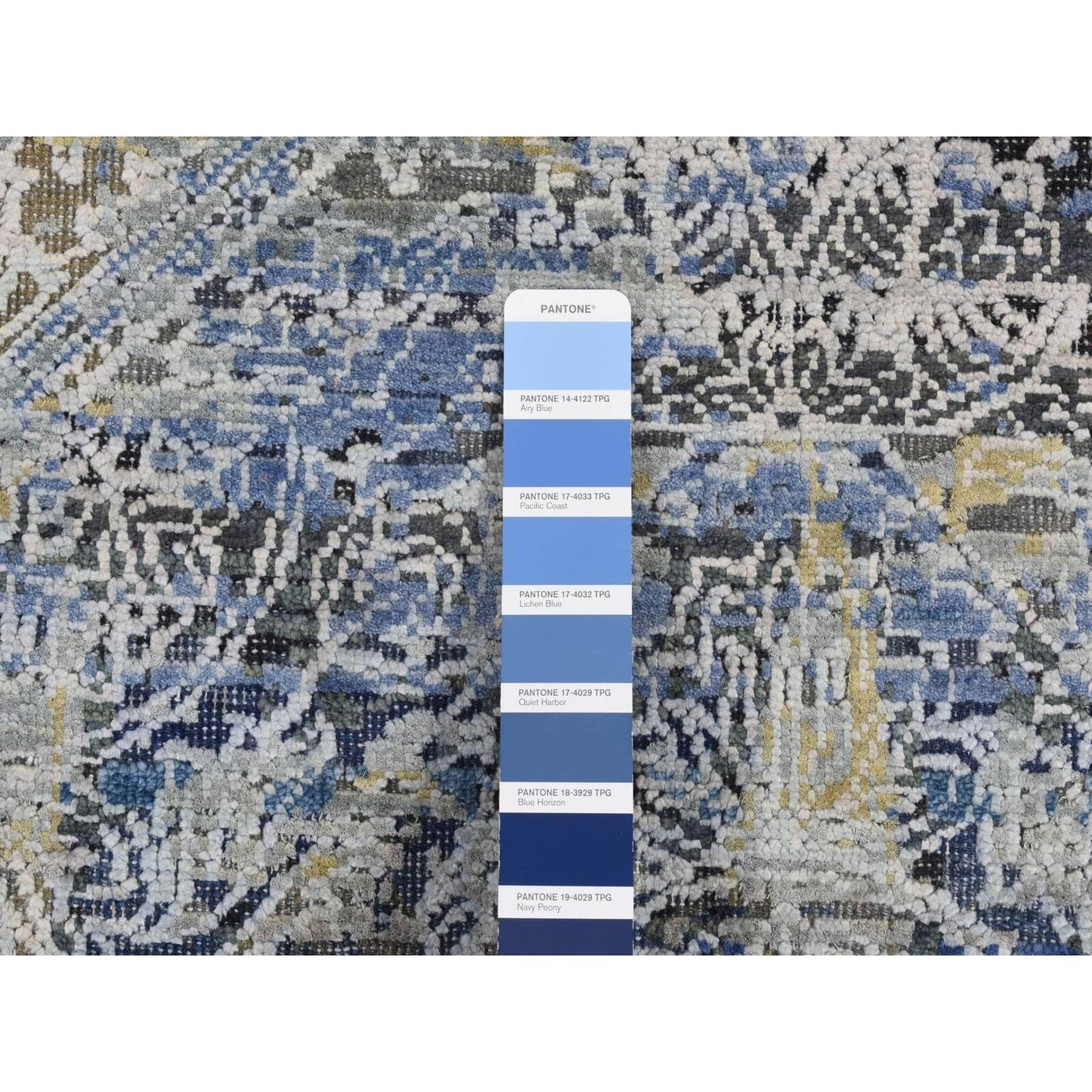 2'7"X8'3" Blue Broken And Erased Silk With Wool Hand Knotted Runner Rug
