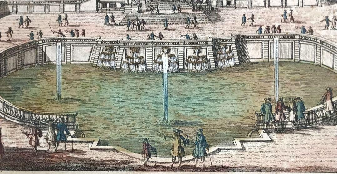 Pierre Aveline 1687 Hand-Colored Engraving Chteau De St. Cloud France Antique