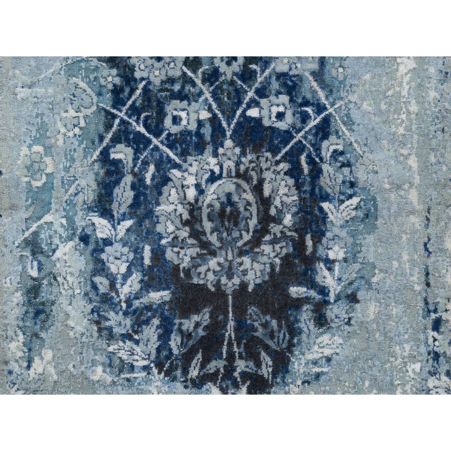 2'7"X8' Blue-Teal Farsian Tebraz Wool And Silk Hand Knotted Runner Rug