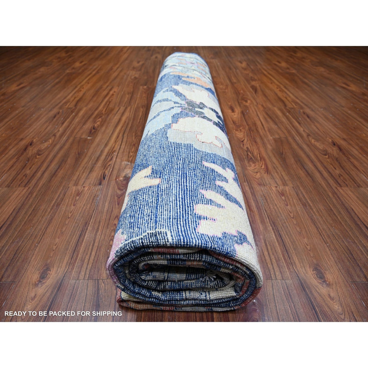 12'X15'2" Blue Pure Wool Hand Knotted Afghan Angora Oushak Oversized Rug
