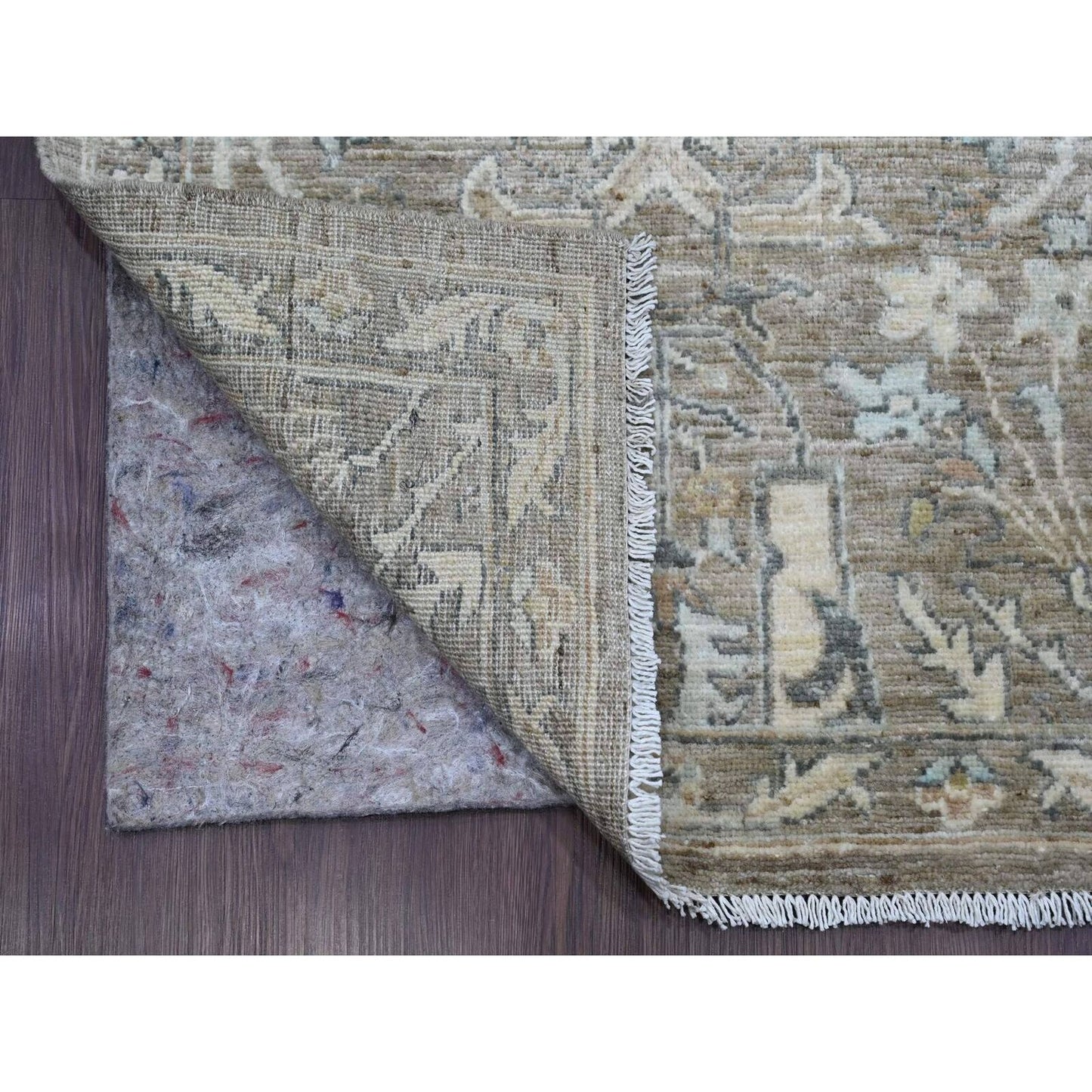 2'8"X19'4" Brown Washed Peshawar Leaf Design Hand Knotted Wool Runner Rug