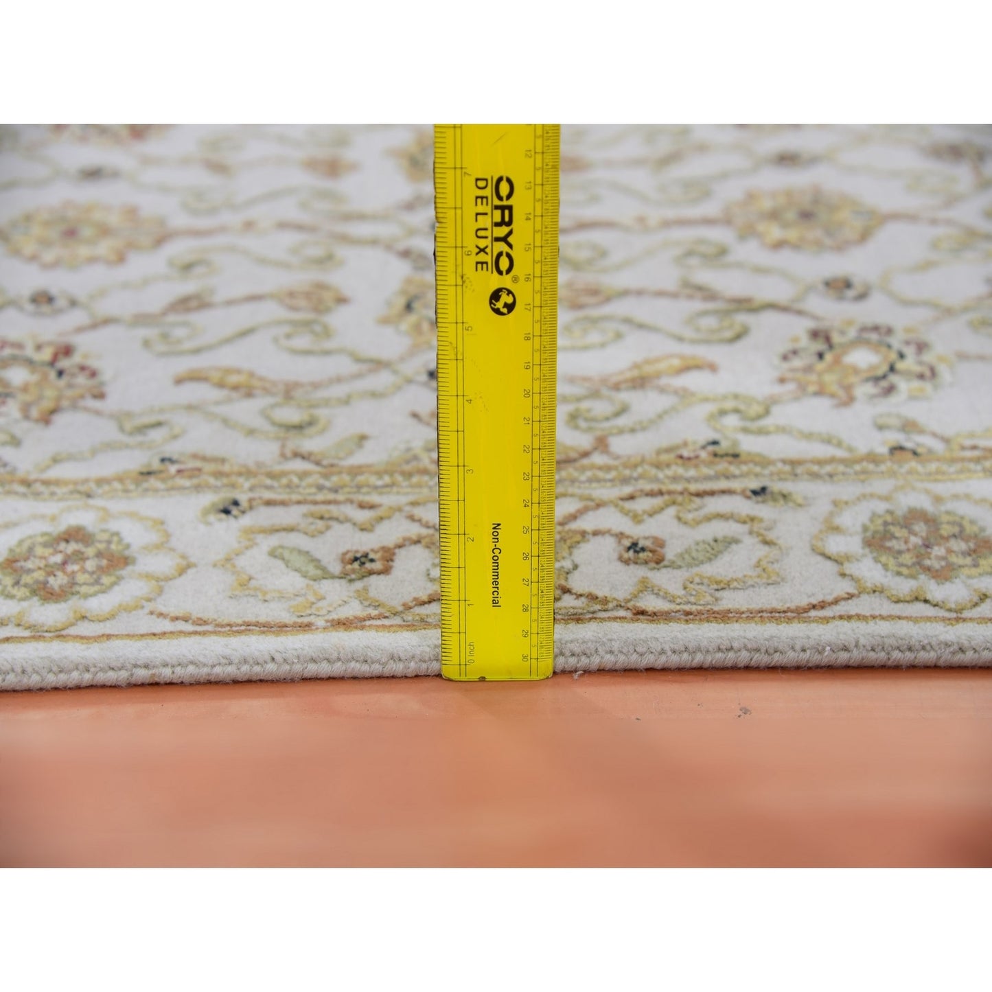 2'7"X20'7" Egret White Silk And Wool Hand Knotted Rajasthan Xl Runner Rug