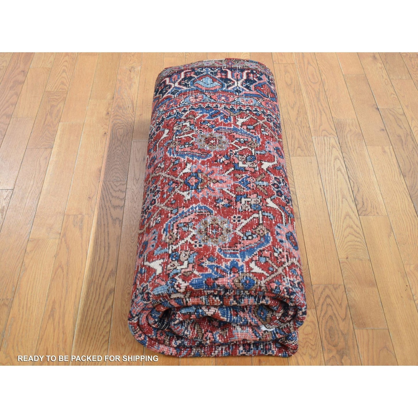 7'3"X9'7" Red Antique Zoroastrian Heris Hand Knotted Pure Wool Clean Rug