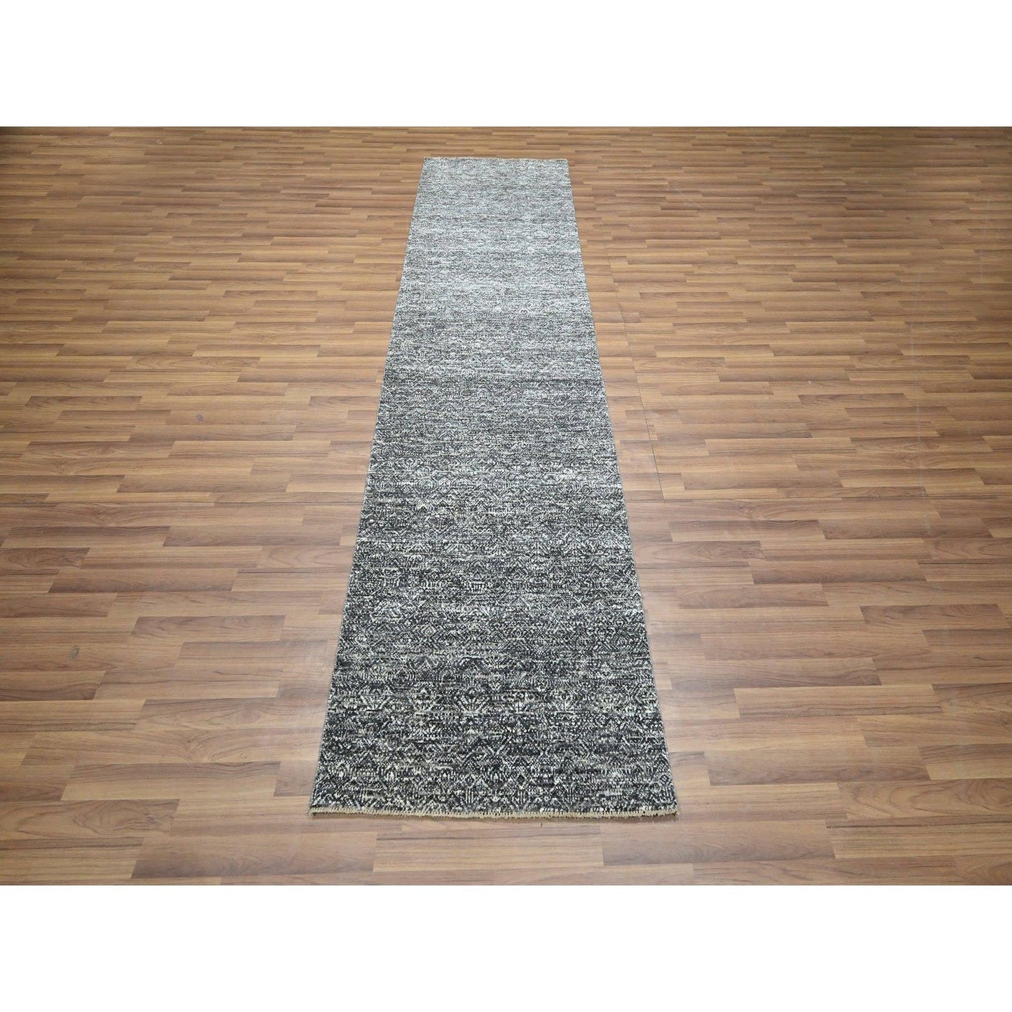 2'7"X9'10" Gray Kohinoor Herat Design Soft Wool Hand Knotted Runner Rug