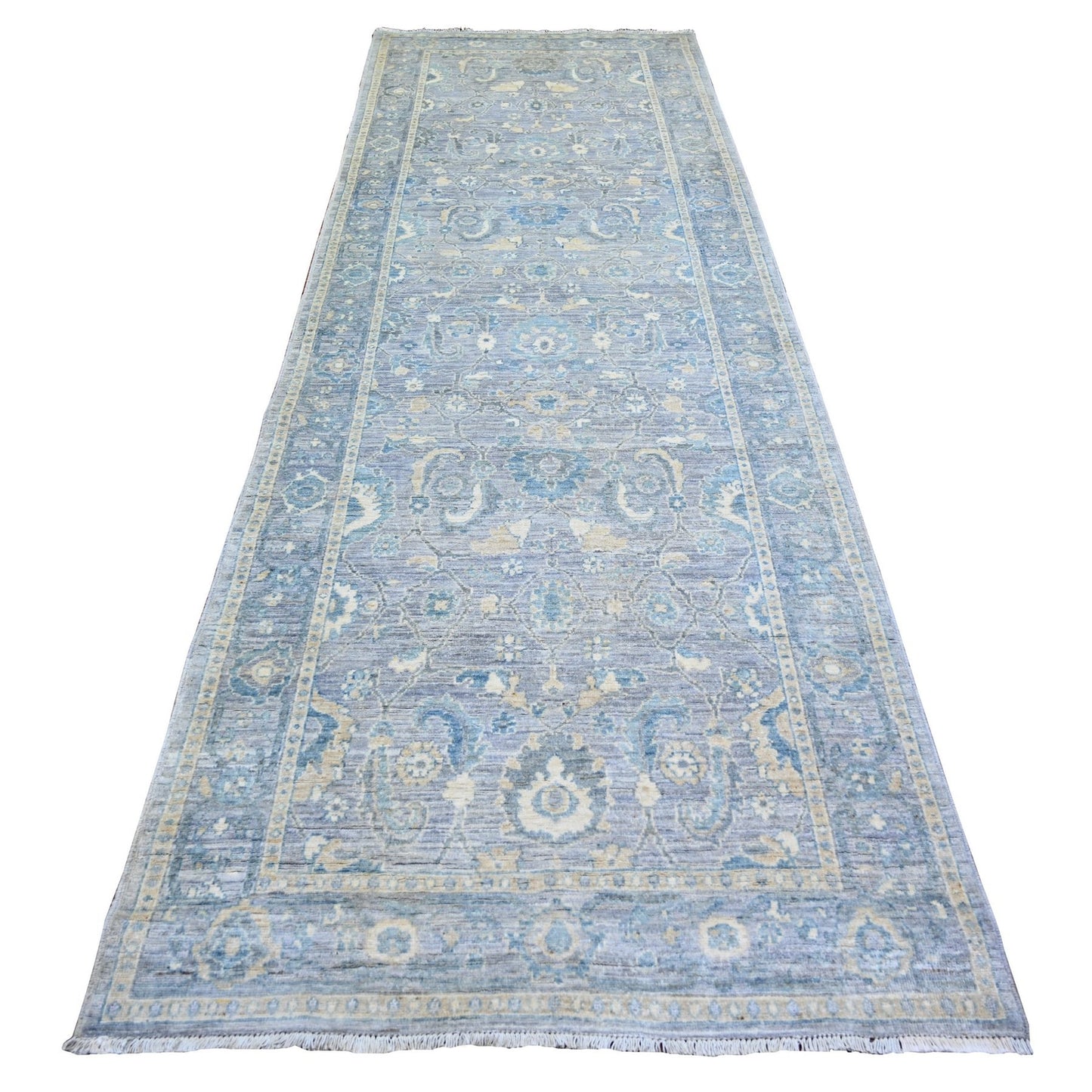3'10"X11'9" Cloud Gray Finer Peshawar Wool Hand Knotted Rug
