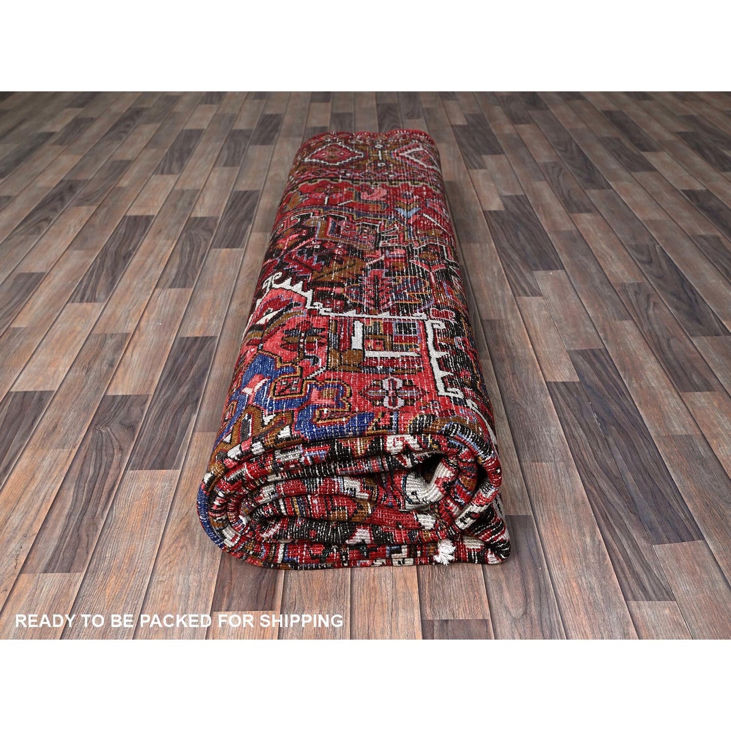 10'X12'4" Ruby Red Vintage Zoroastrian Heris Wool Hand Knotted Clean Rug