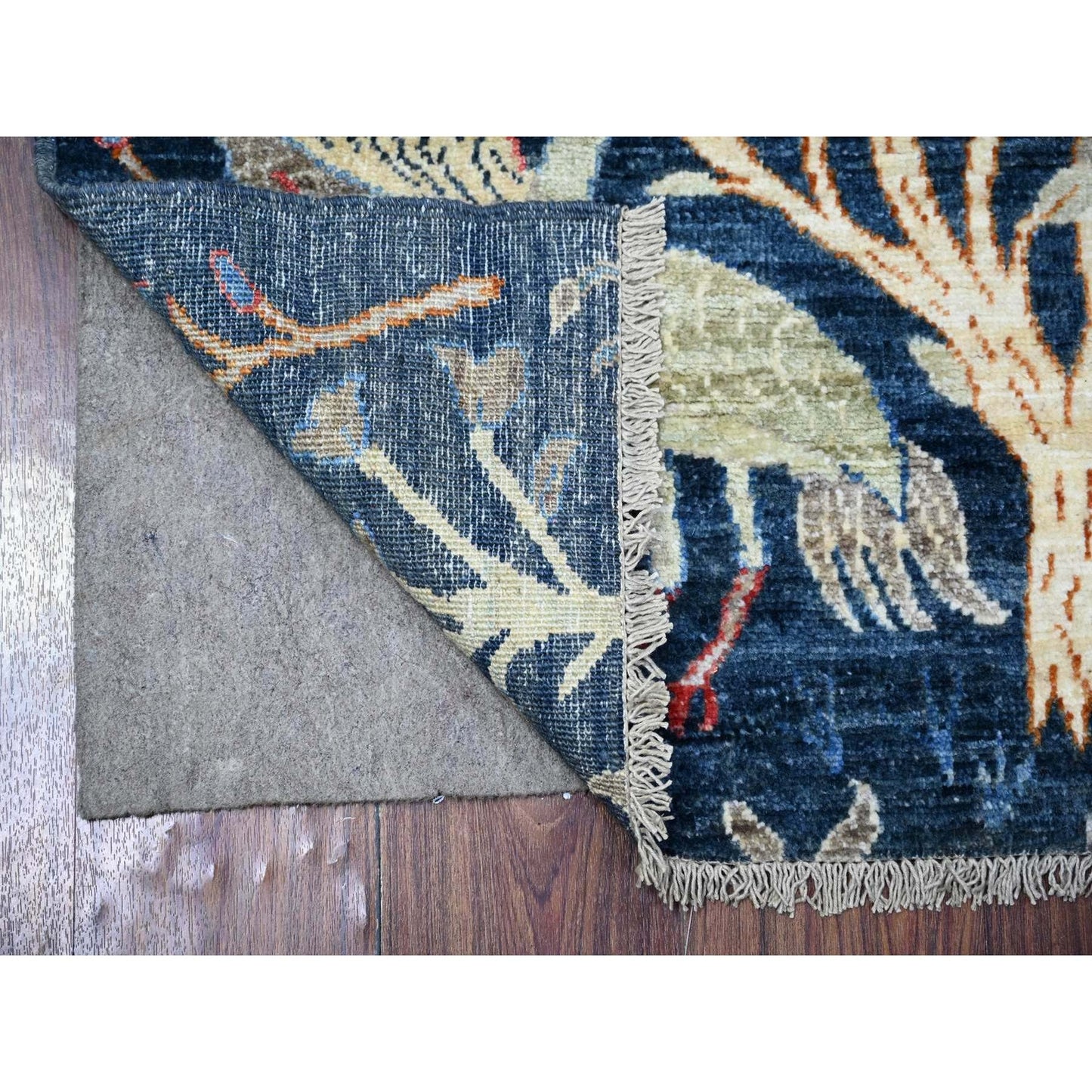 2'6"X9'7" Blue Afghan Peshawar Hand Knotted 100% Wool Runner Rug