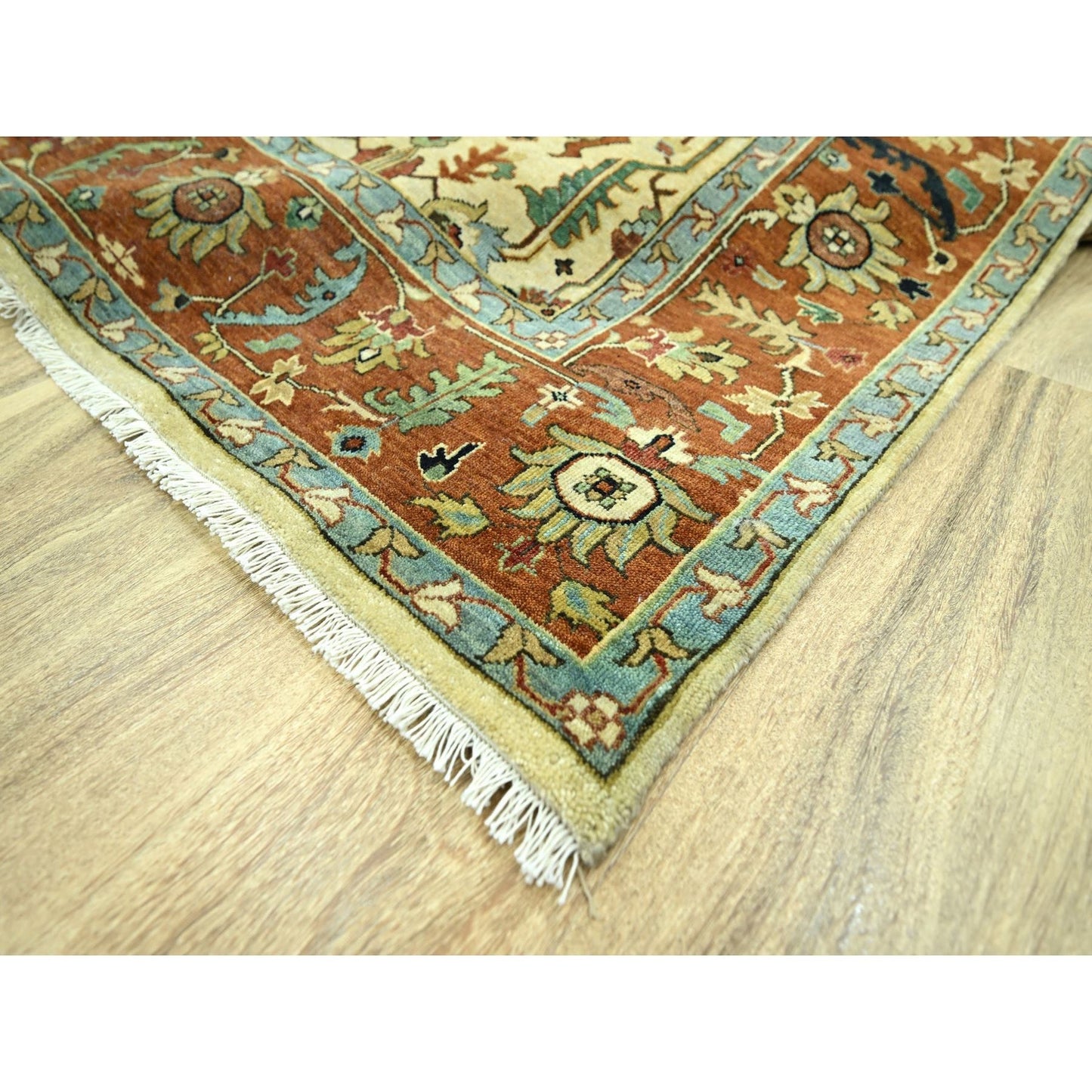 7'10"X10'3" Linen White Heris All Over Design Hand Knotted 100% Wool Rug