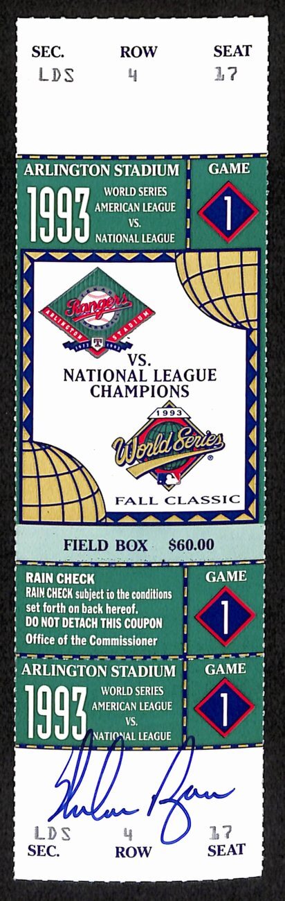 Nolan Ryan Rangers Signed 1993 World Series Game