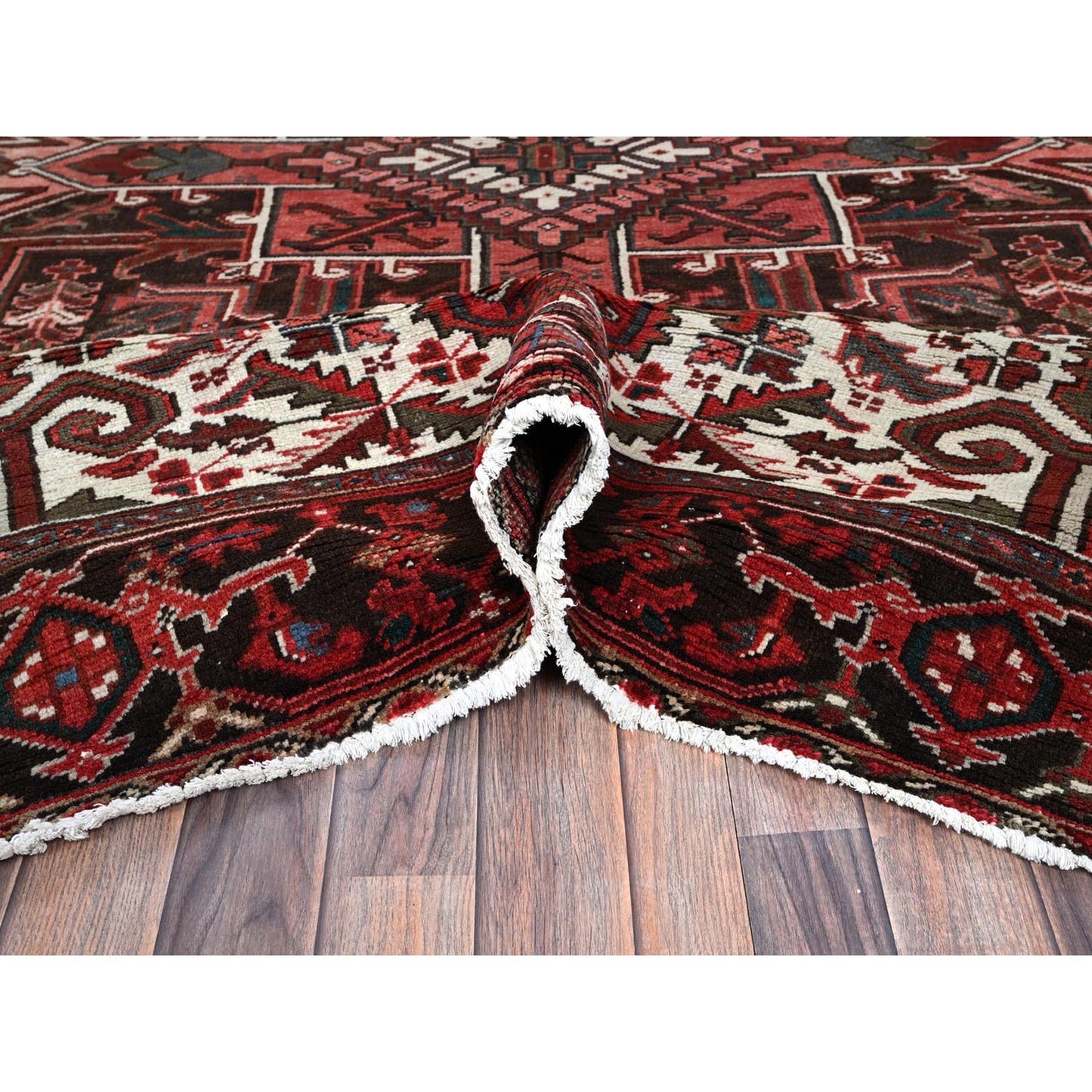 8'1"X10'8" Blush Red Vintage Zoroastrian Heris Pure Wool Hand Knotted Rug