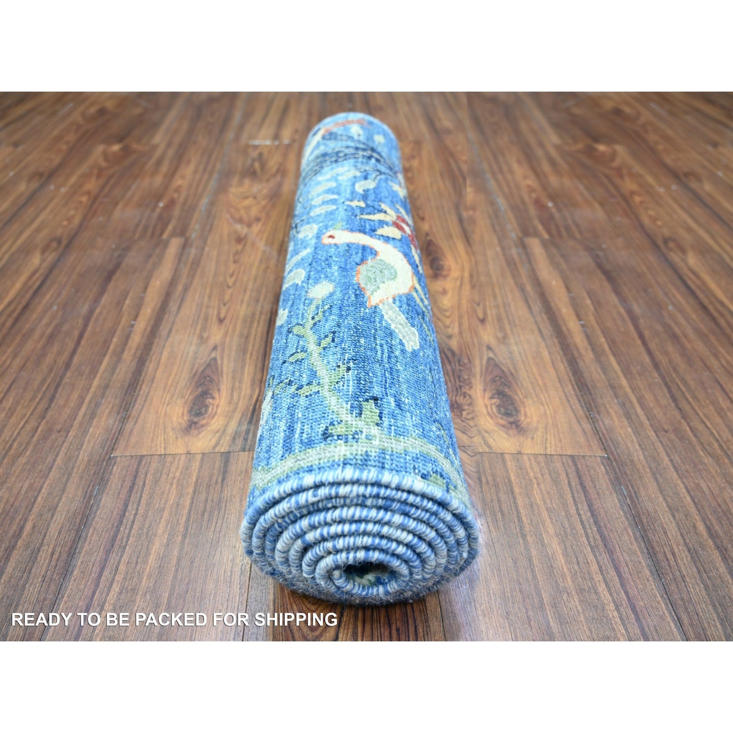 2'6"X7'8" Blue Afghan Peshawar Wool Hand Knotted Runner Oriental Rug