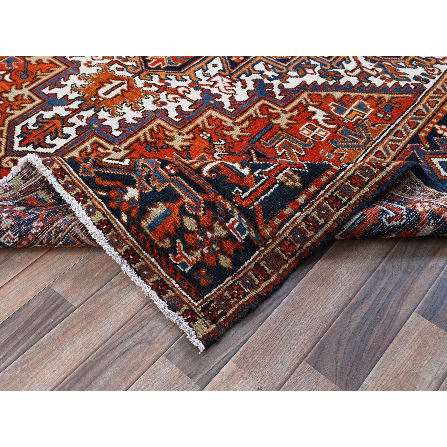 6'10"X8'10" Chili Red Vintage Zoroastrian Heris Pure Wool Hand Knotted Rug