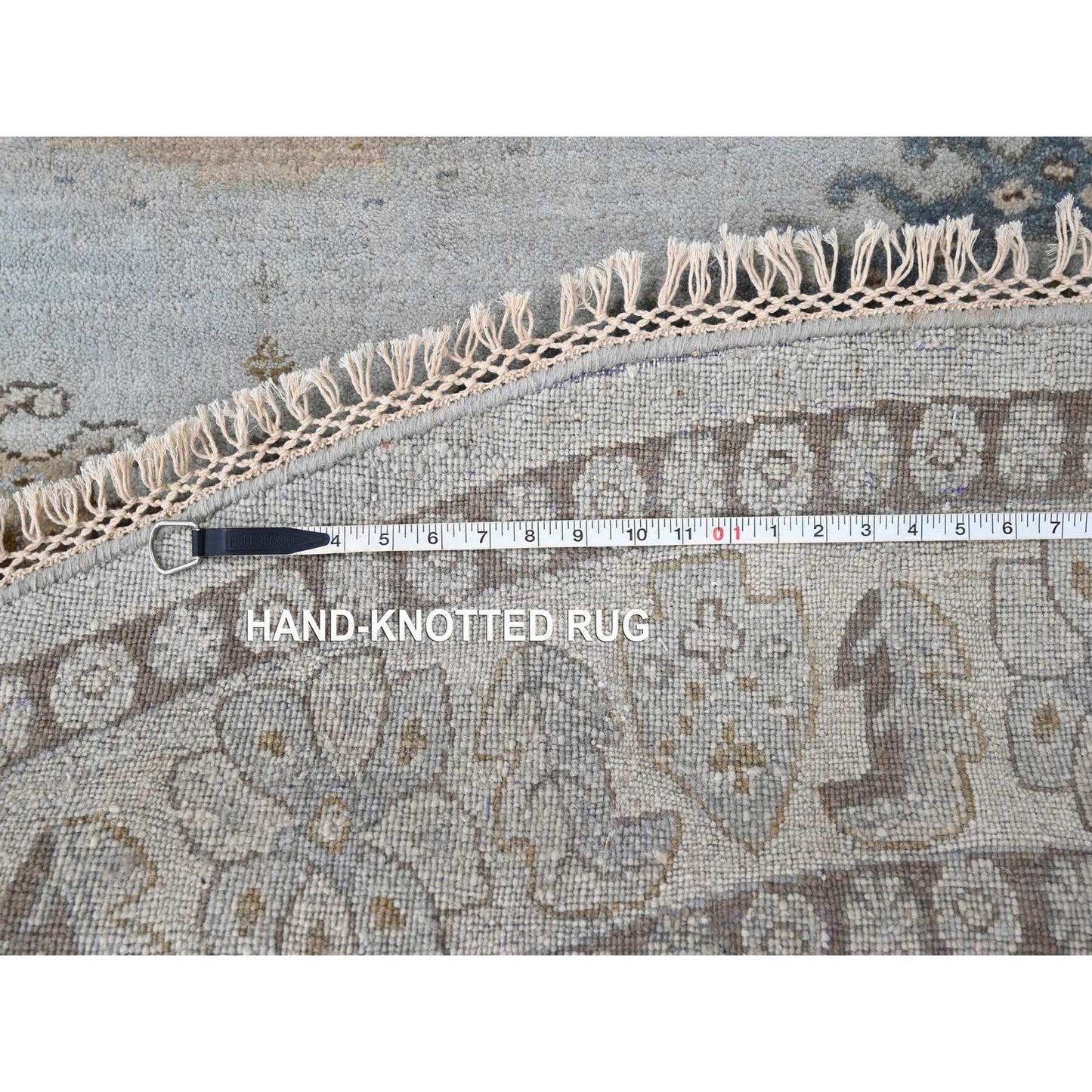 8'X8' Gossamer Veil Gray Hand Knotted Zoroastrian Village Wool Round Rug