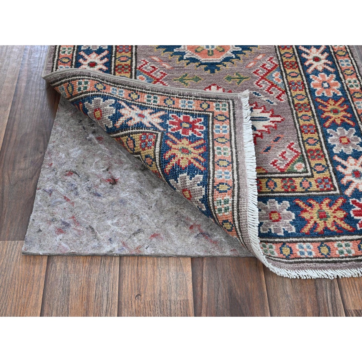 2'X5'9" Brown Kazak With Tribal Design Hand Knotted Soft Wool Runner Rug