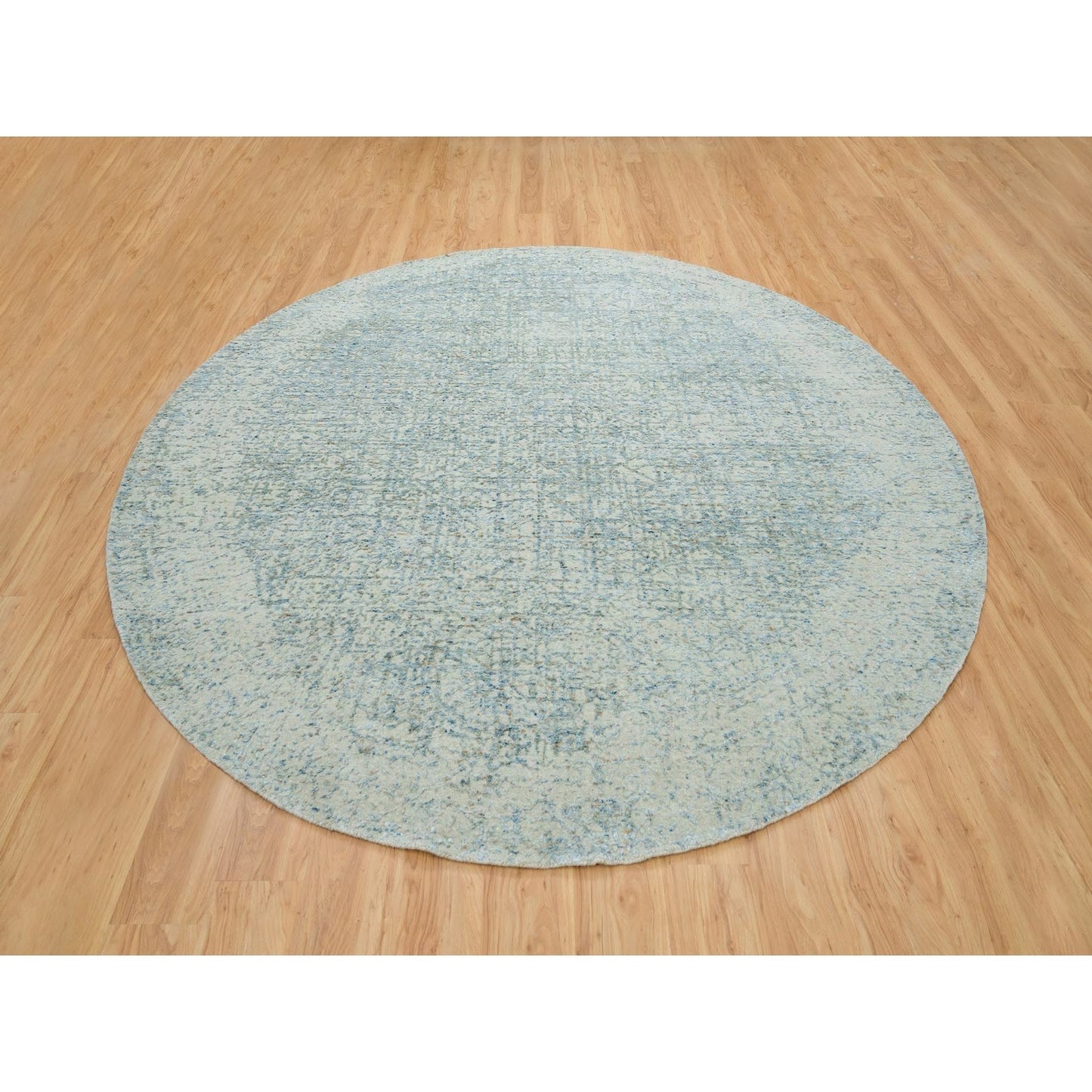 9'10"X9'10" Gray Wool And Silk Modern Jacquard Hand Loomed Round Rug
