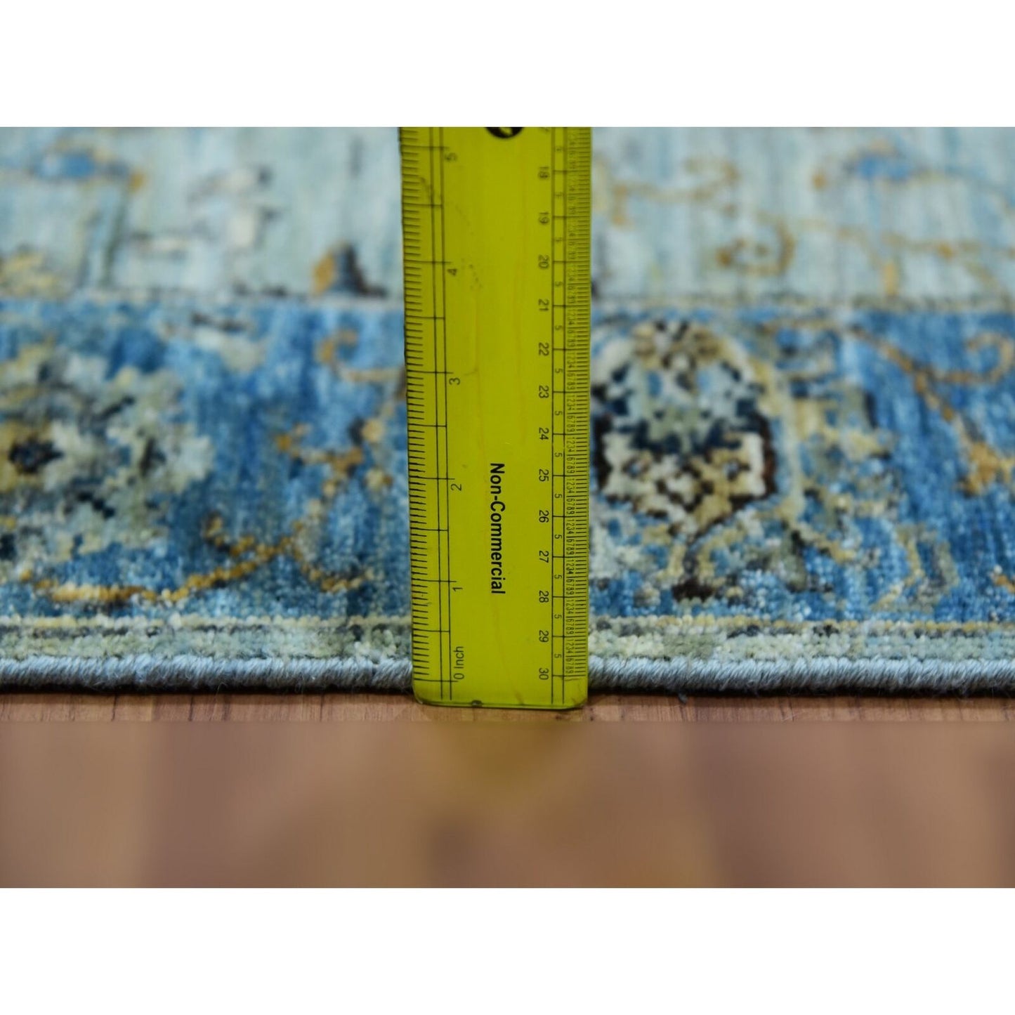 2'8"X22' Aqua Frost Blue Soft Wool Shah Abbas Hand Knotted Xl Runner Rug