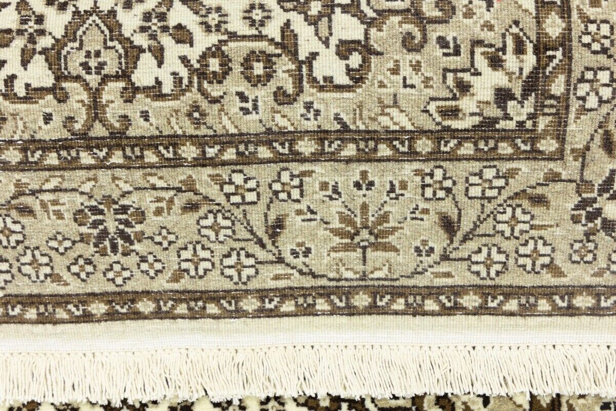 Handmade Kirman Square Rug Cream Floral Medallion